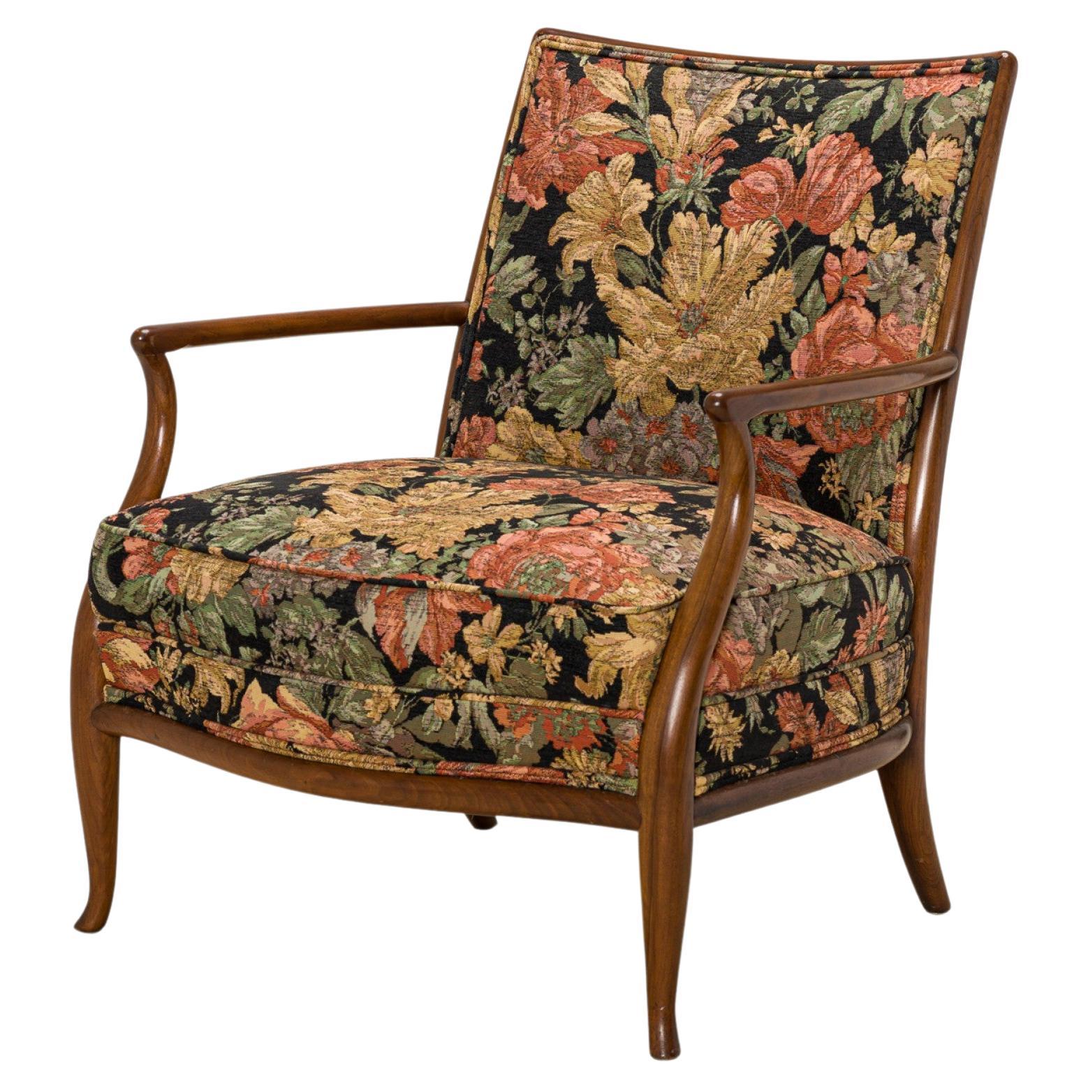 T.H. Robsjohn-Gibbings for Widdicomb 'French' Walnut and Floral Upholstered