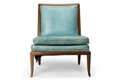 T.H. Robsjohn-Gibbings para Widdicomb Furniture Co. Silla deslizante de cuero azul