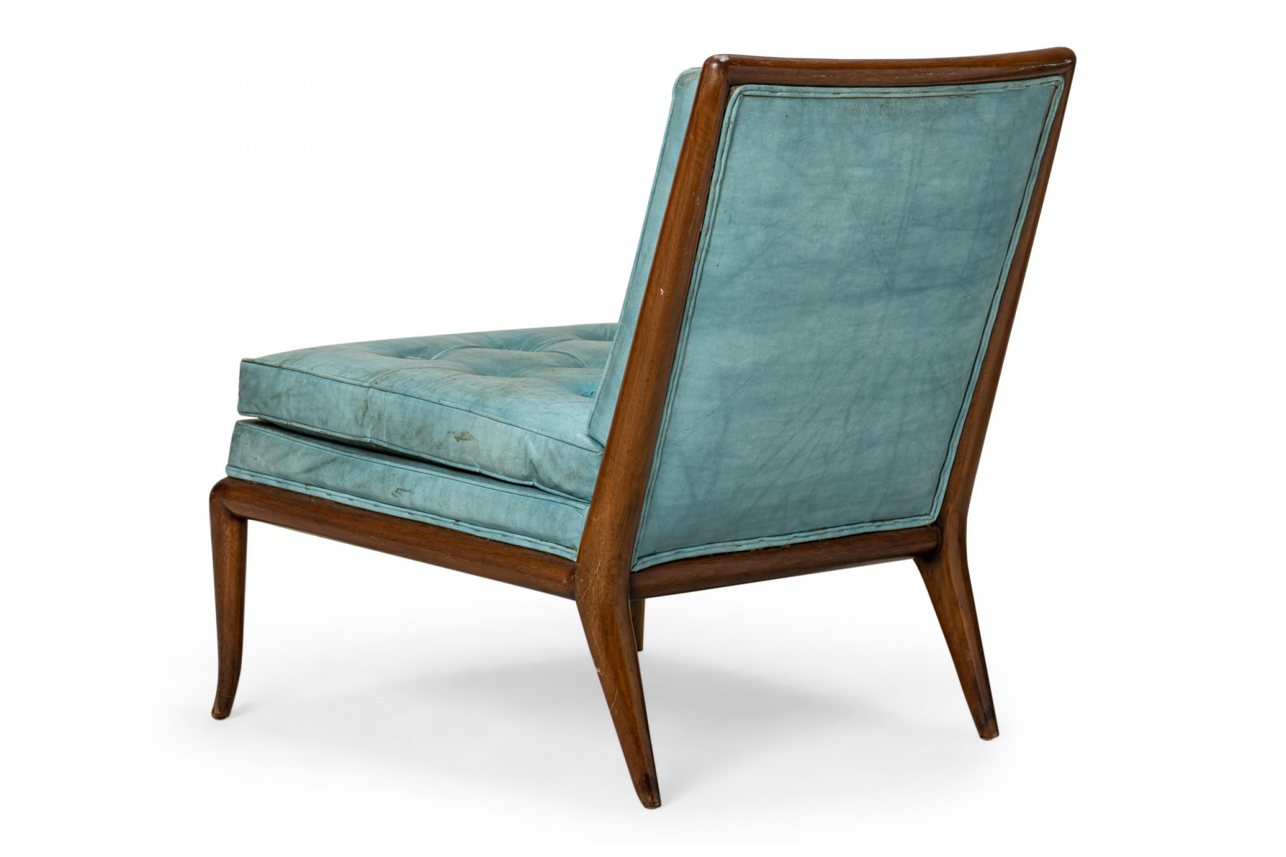 American T.H. Robsjohn-Gibbings for Widdicomb Furniture Co. Blue Leather Slipper Chair For Sale