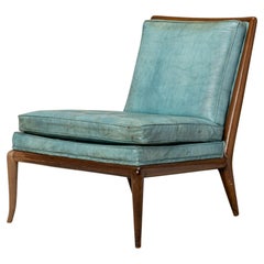 T.H. Robsjohn-Gibbings for Widdicomb Furniture Co. Blue Leather Slipper Chair