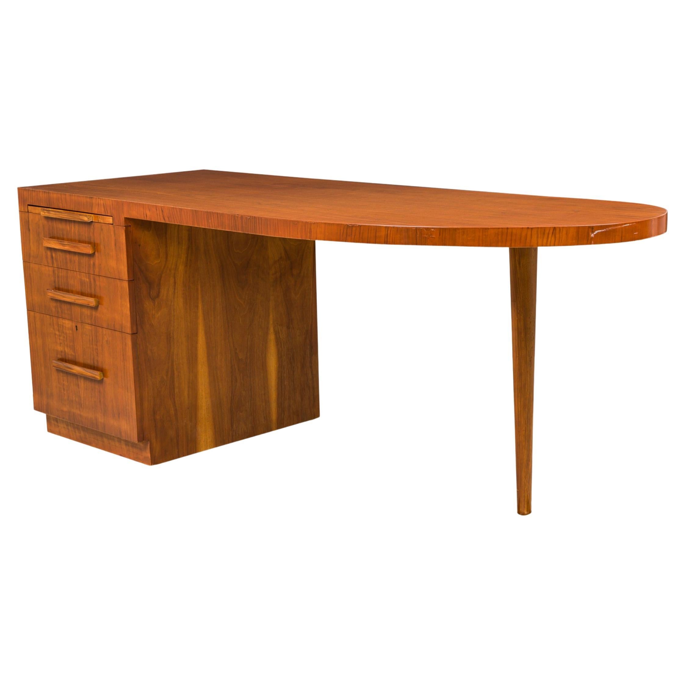 T.H. Robsjohn-Gibbings for Widdicomb Furniture Co. Walnut Semi-Oval Top Desk