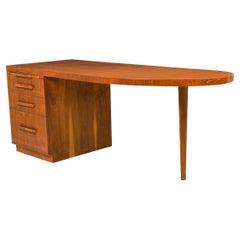 T.H. Robsjohn-Gibbings for Widdicomb Furniture Co. Walnut Semi-Oval Top Desk