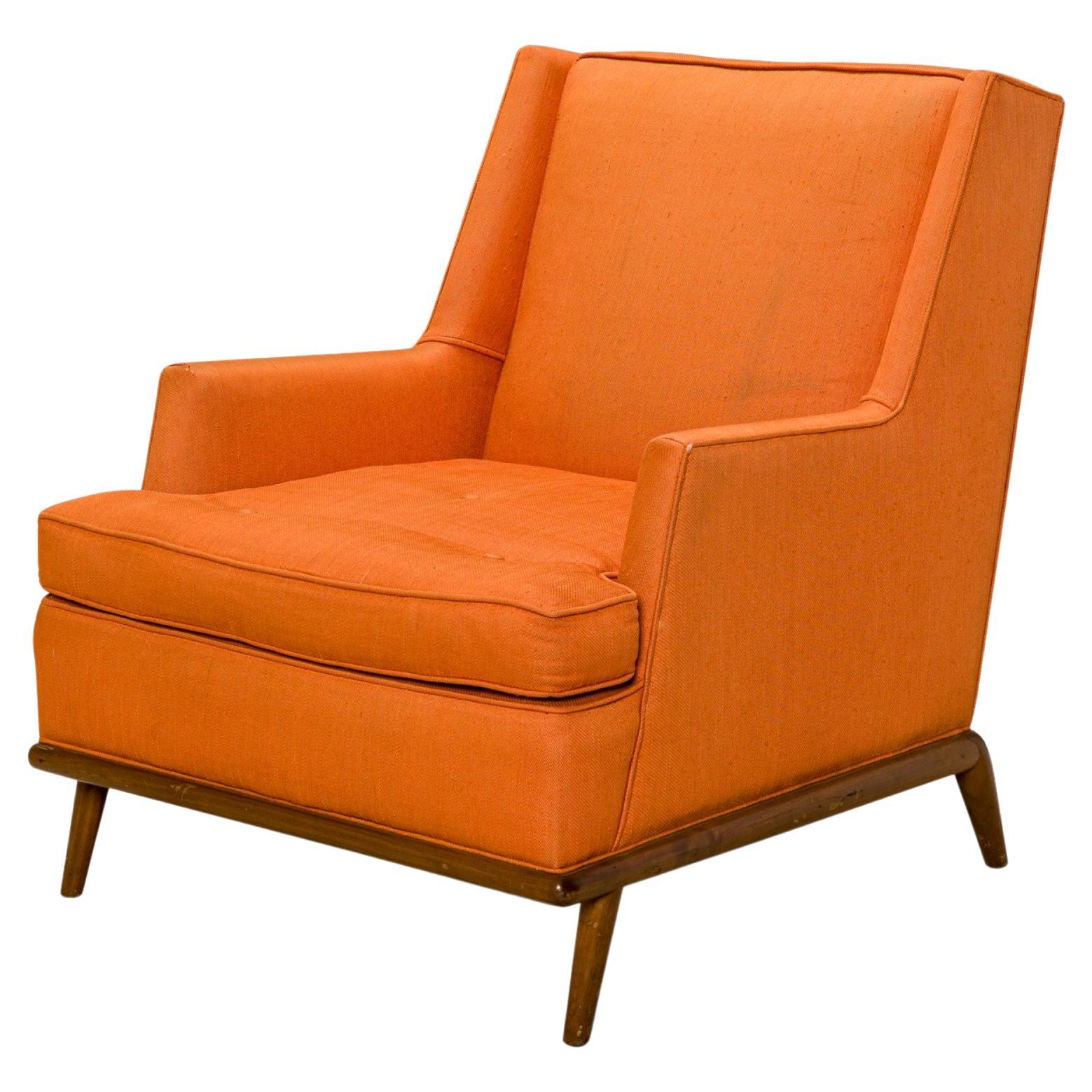 T.H. Robsjohn-Gibbings für Widdicomb, orangefarbener gepolsterter Loungesessel mit hoher Rückenlehne