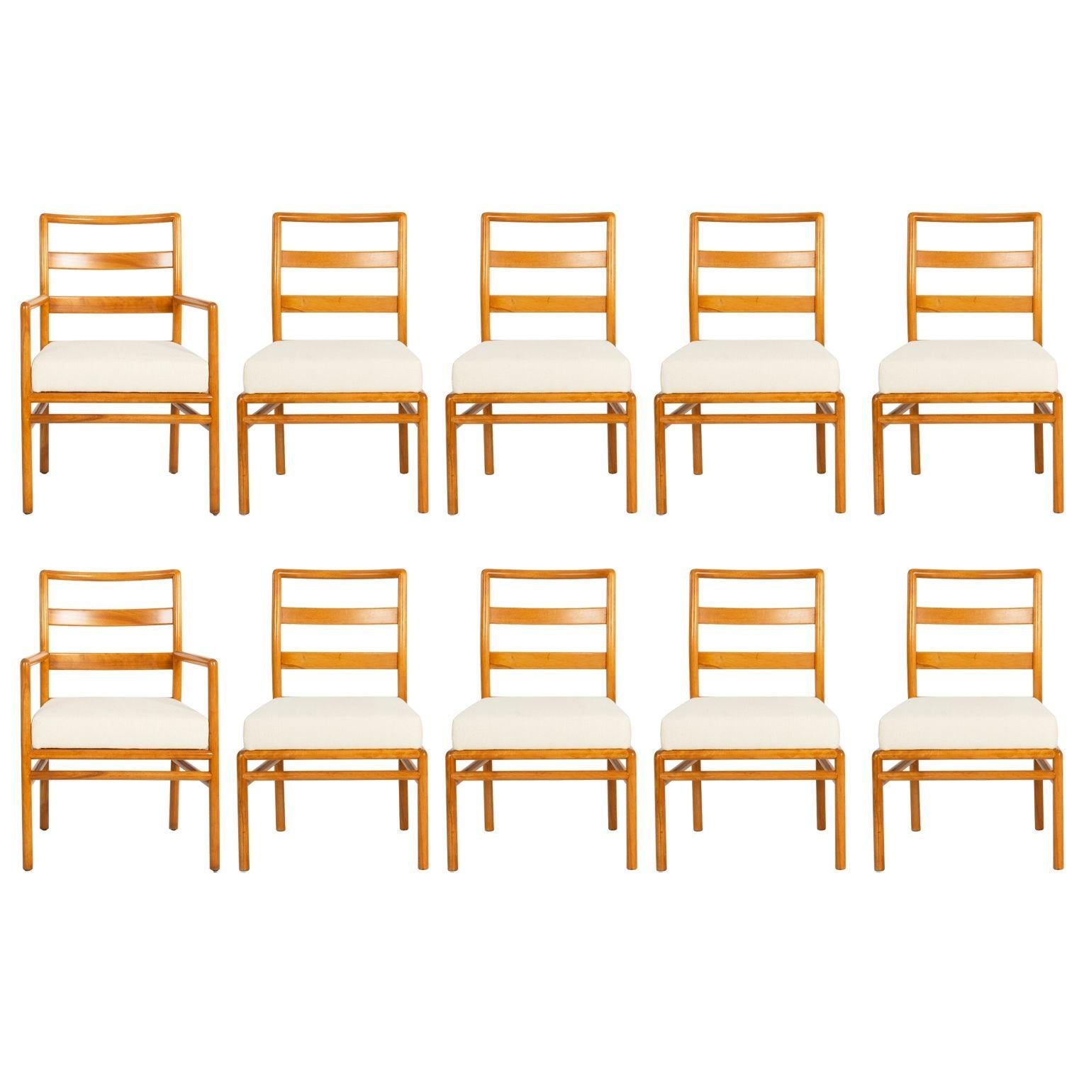 T.H. Robsjohn-Gibbings para Widdicomb Sillas de comedor con respaldo de escalera, juego de diez, 1955 en venta 6
