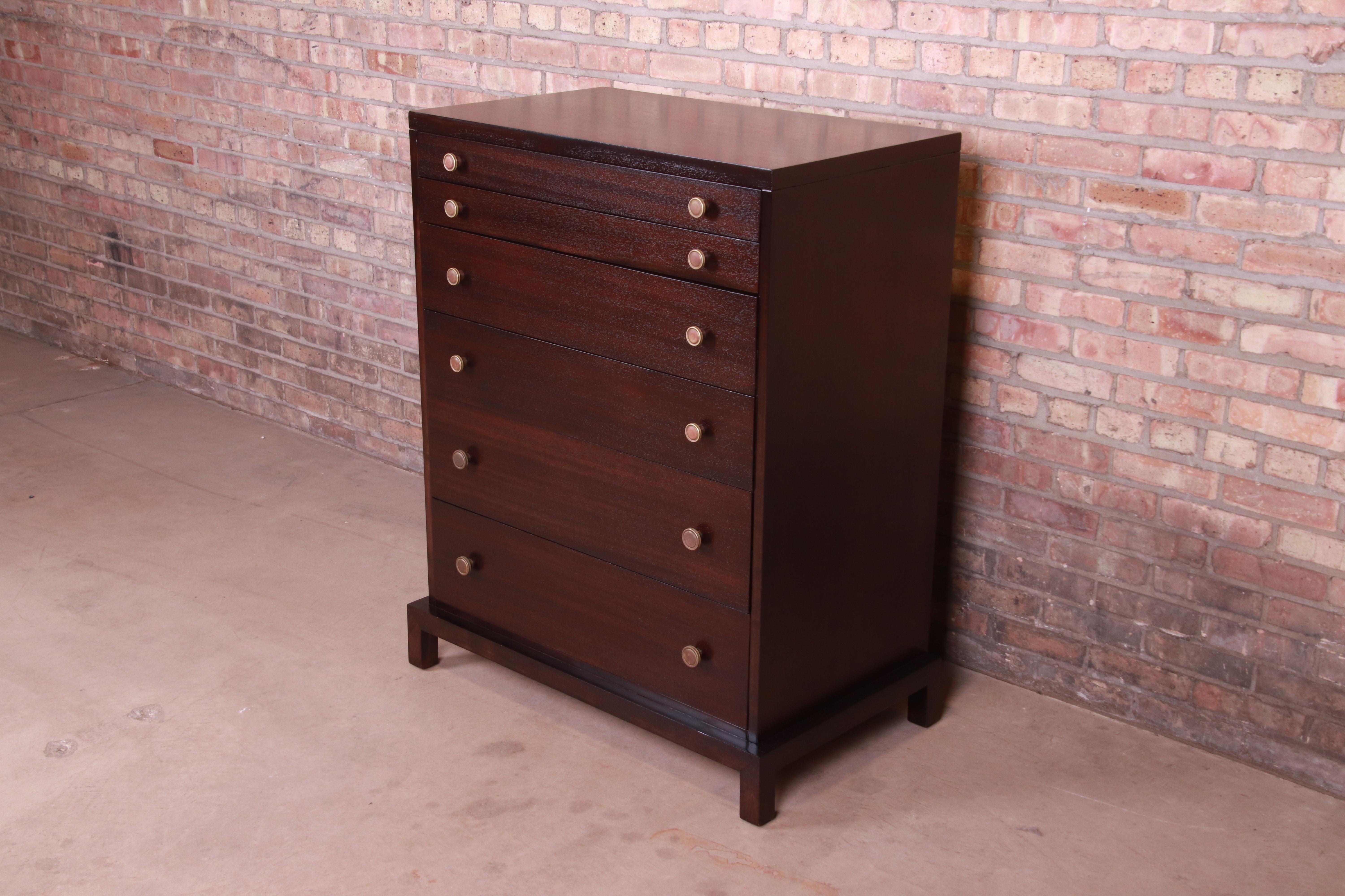 T.H. Robsjohn-Gibbings for Widdicomb Mahogany Highboy Dresser, Newly Refinished In Good Condition In South Bend, IN