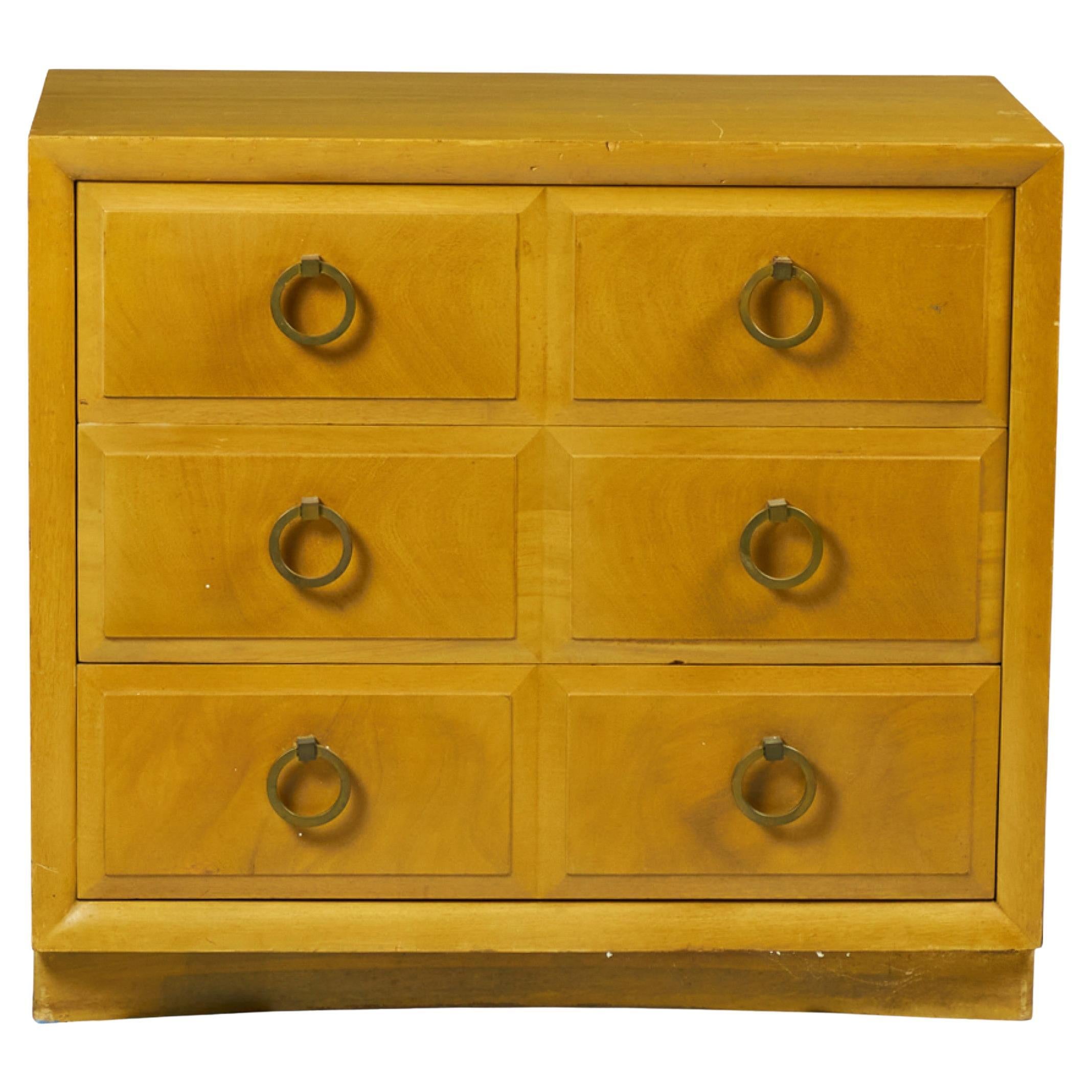 T.H. Robsjohn-Gibbings for Widdicomb Maple and Brass Three-Drawer Chest For Sale at