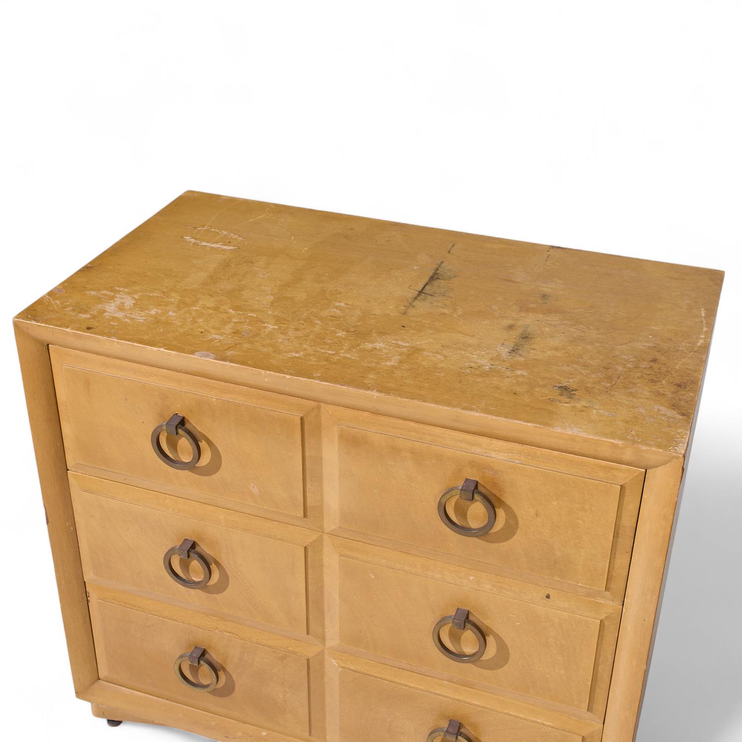 T.H. Robsjohn Gibbings for Widdicomb Maple and Brass Three Drawer Chest - Pair For Sale 4