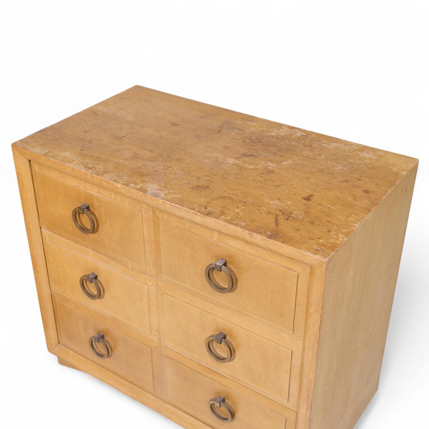 T.H. Robsjohn Gibbings for Widdicomb Maple and Brass Three Drawer Chest - Pair For Sale 5
