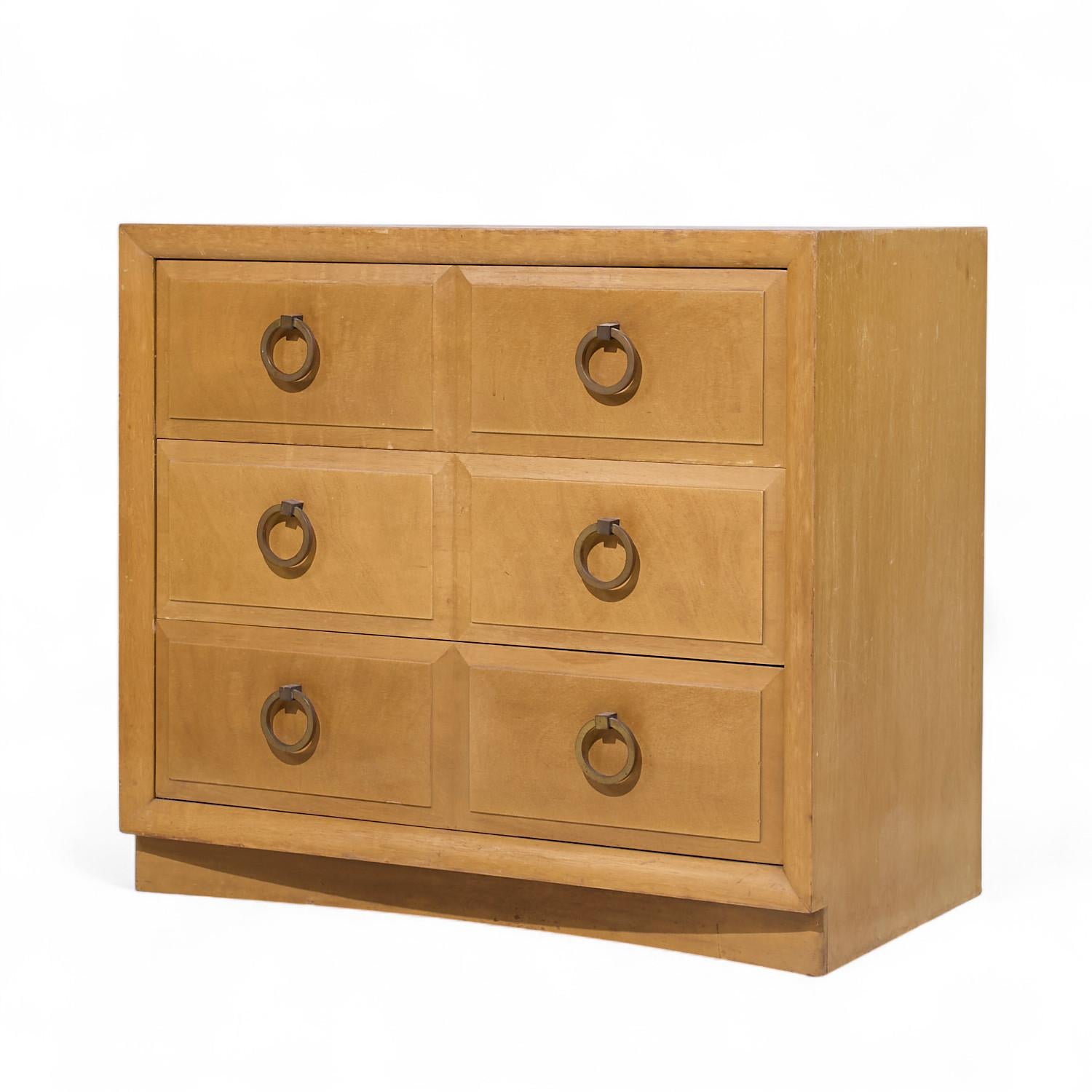 T.H. Robsjohn Gibbings for Widdicomb Maple and Brass Three Drawer Chest - Pair For Sale 2