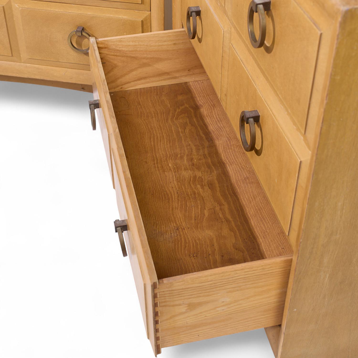 T.H. Robsjohn Gibbings for Widdicomb Maple and Brass Three Drawer Chest - Pair For Sale 3