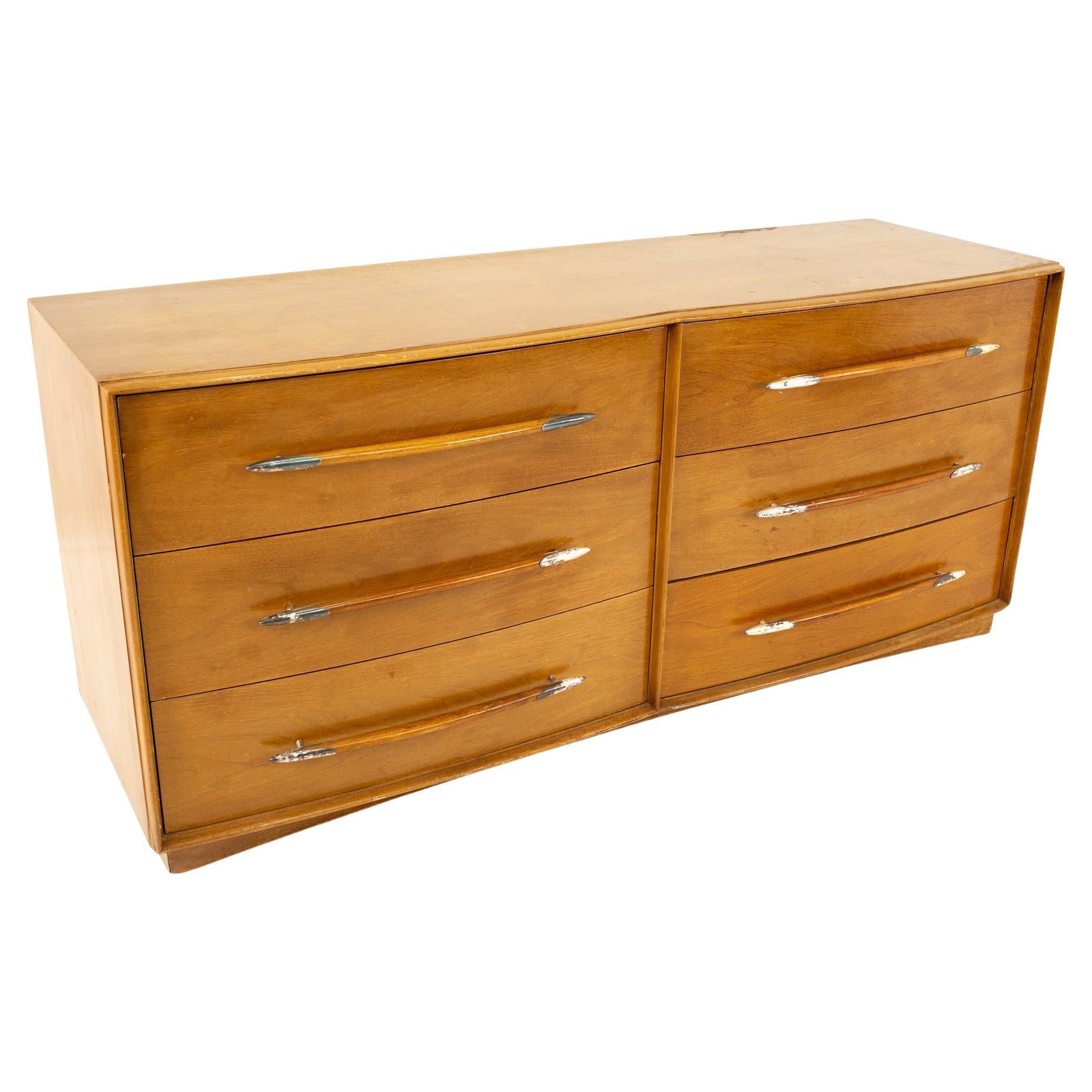 TH Robsjohn Gibbings for Widdicomb Mid Century 6 Drawer Lowboy Dresser For Sale