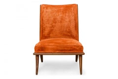 Mid-Century Slipper Chair by T.H. Robsjohn-Gibbings, Walnut & Velour