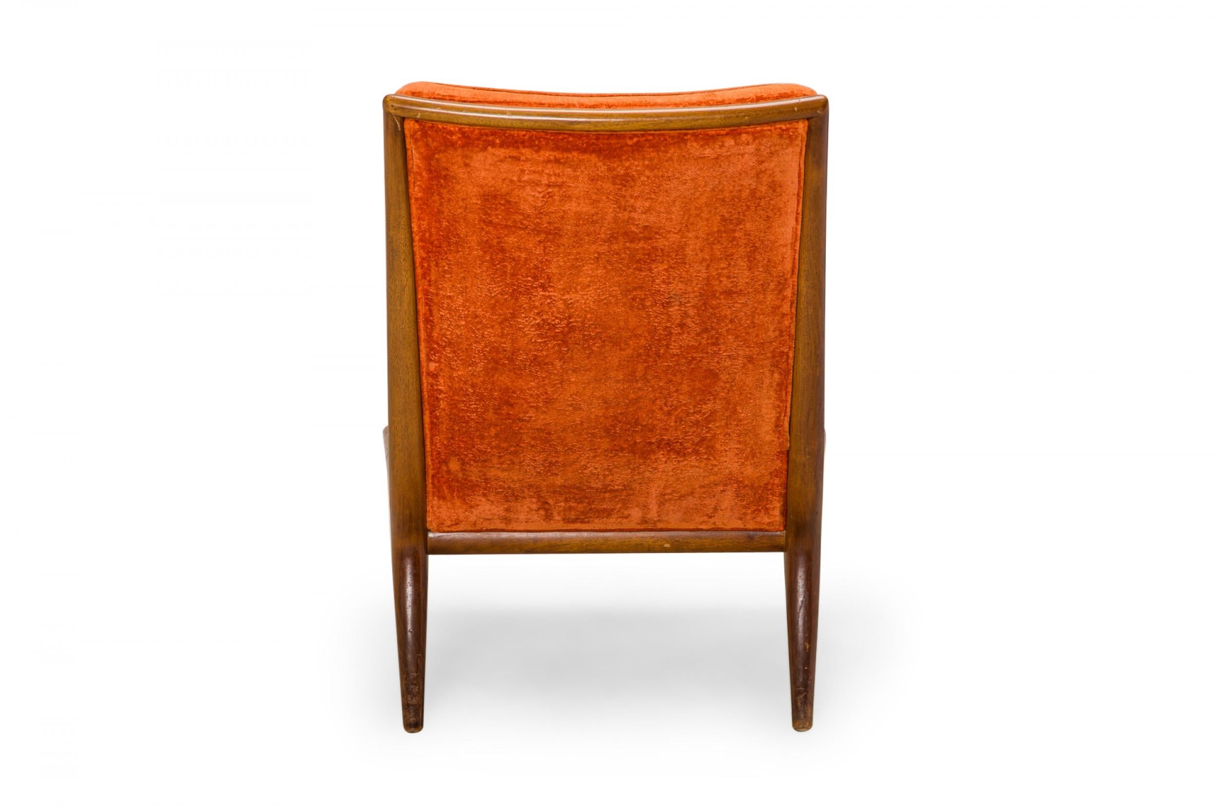 T.H. Robsjohn-Gibbings for Widdicomb Orange Velour and Walnut Slipper Chair In Good Condition For Sale In New York, NY