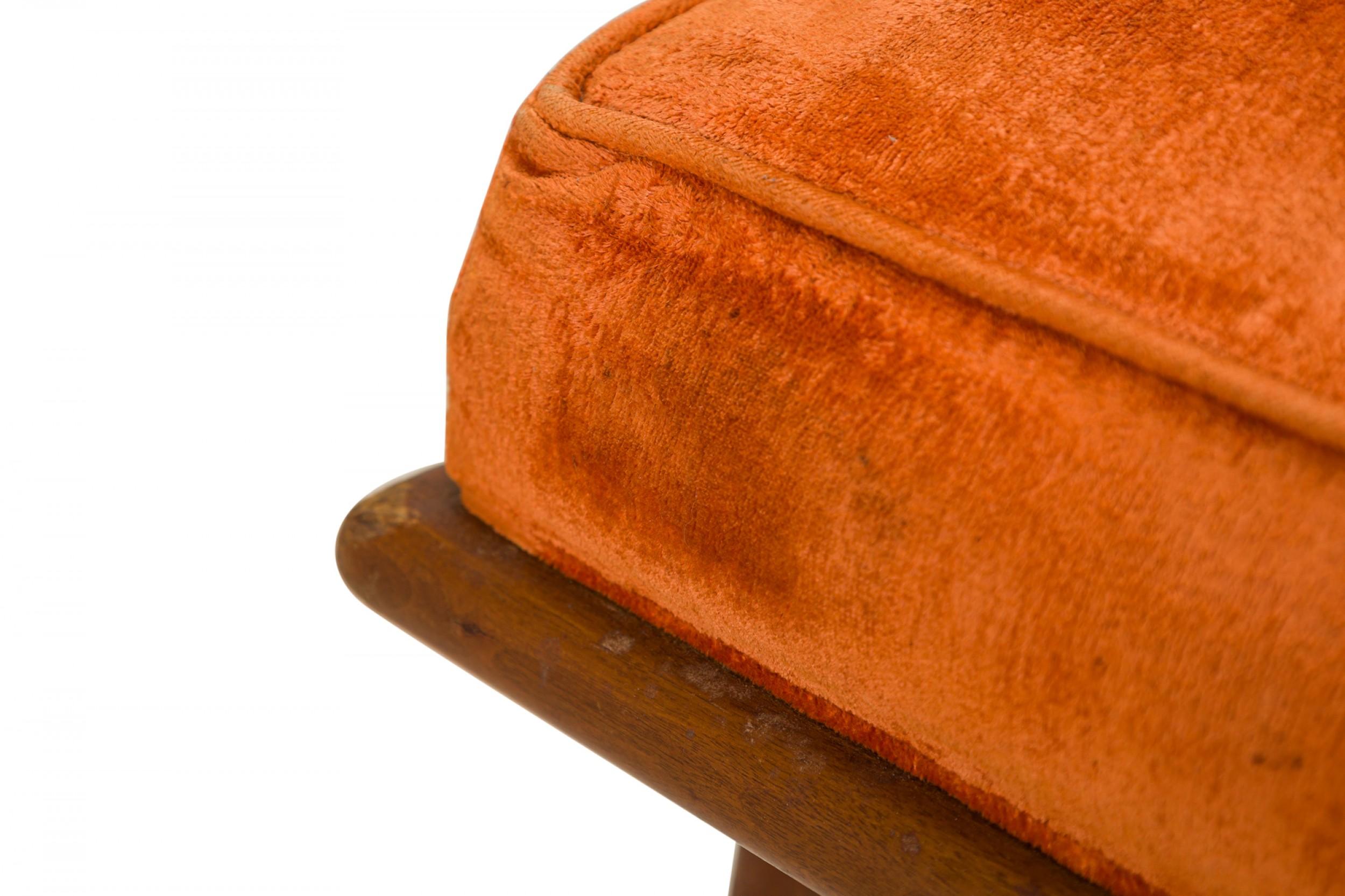 T.H. Robsjohn-Gibbings for Widdicomb Orange Velour and Walnut Slipper Chair For Sale 1