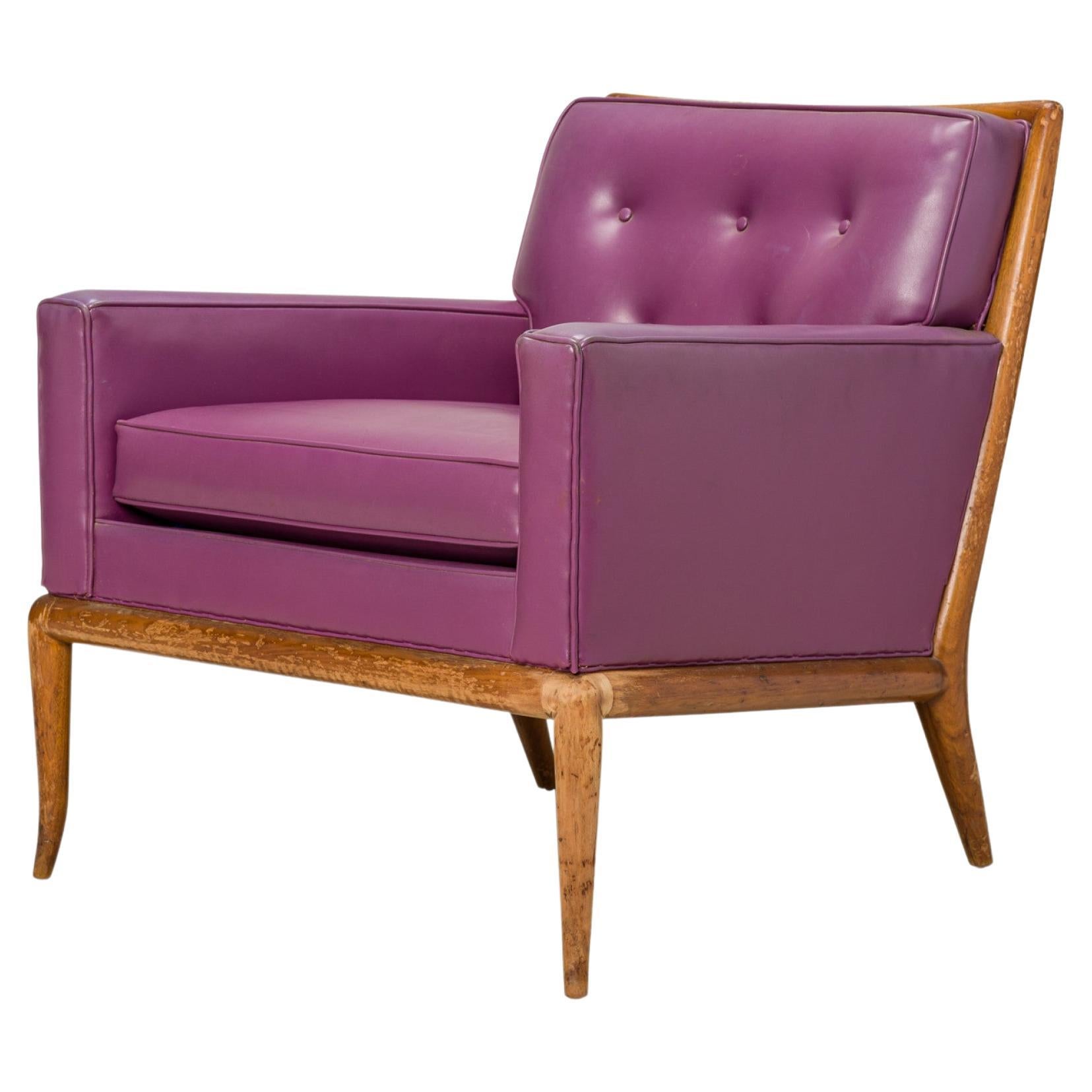 T.H. Robsjohn-Gibbings for Widdicomb Purple Tufted Vinyl Lounge Chair For Sale