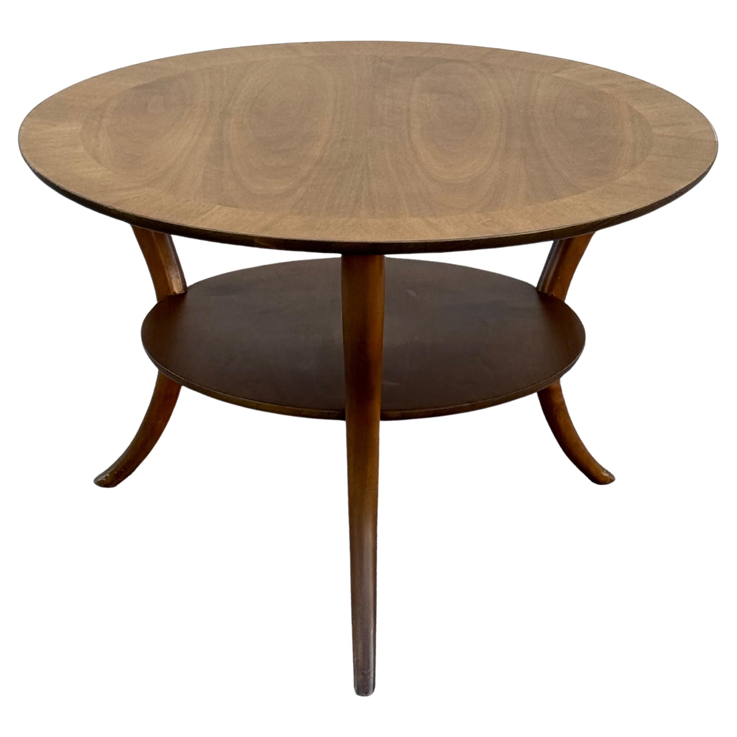 T.H. Robsjohn-Gibbings for Widdicomb Round Walnut End Table Klismos Sabre-Legs