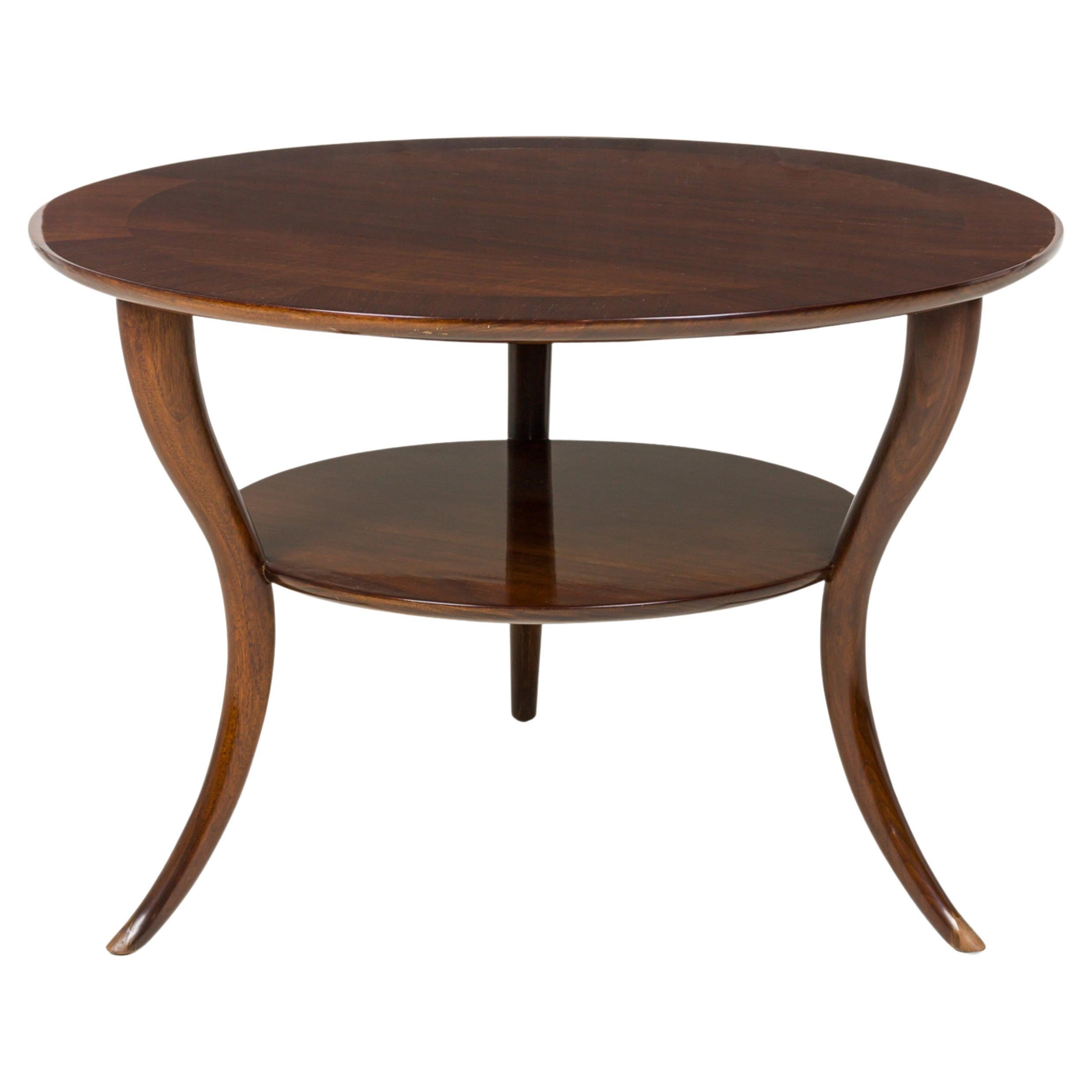 T.H. Robsjohn-Gibbings For Widdicomb Round Walnut Sabre Leg End / Side Table