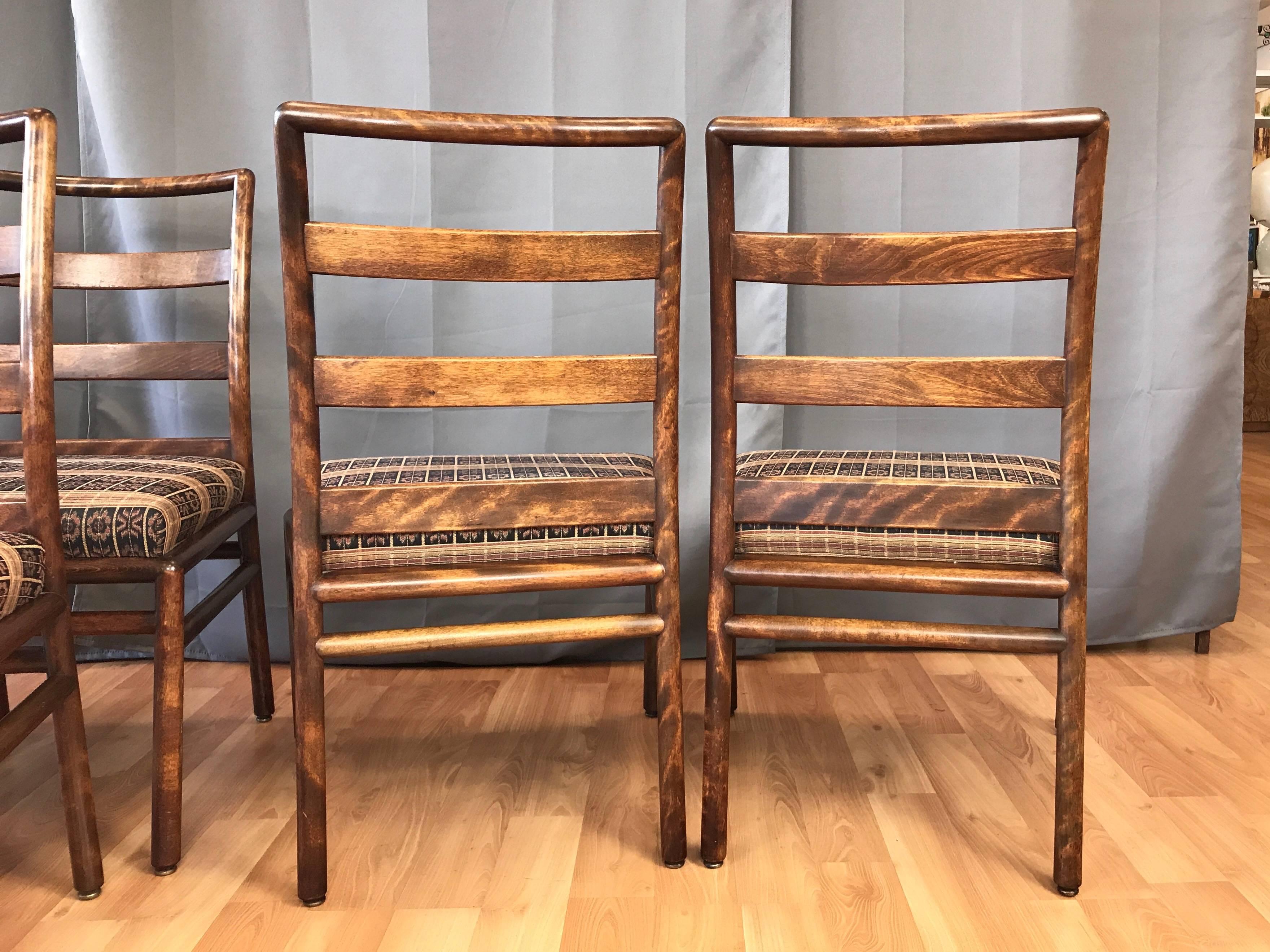 Upholstery T.H. Robsjohn-Gibbings for Widdicomb Set of Six Maple Dining Chairs