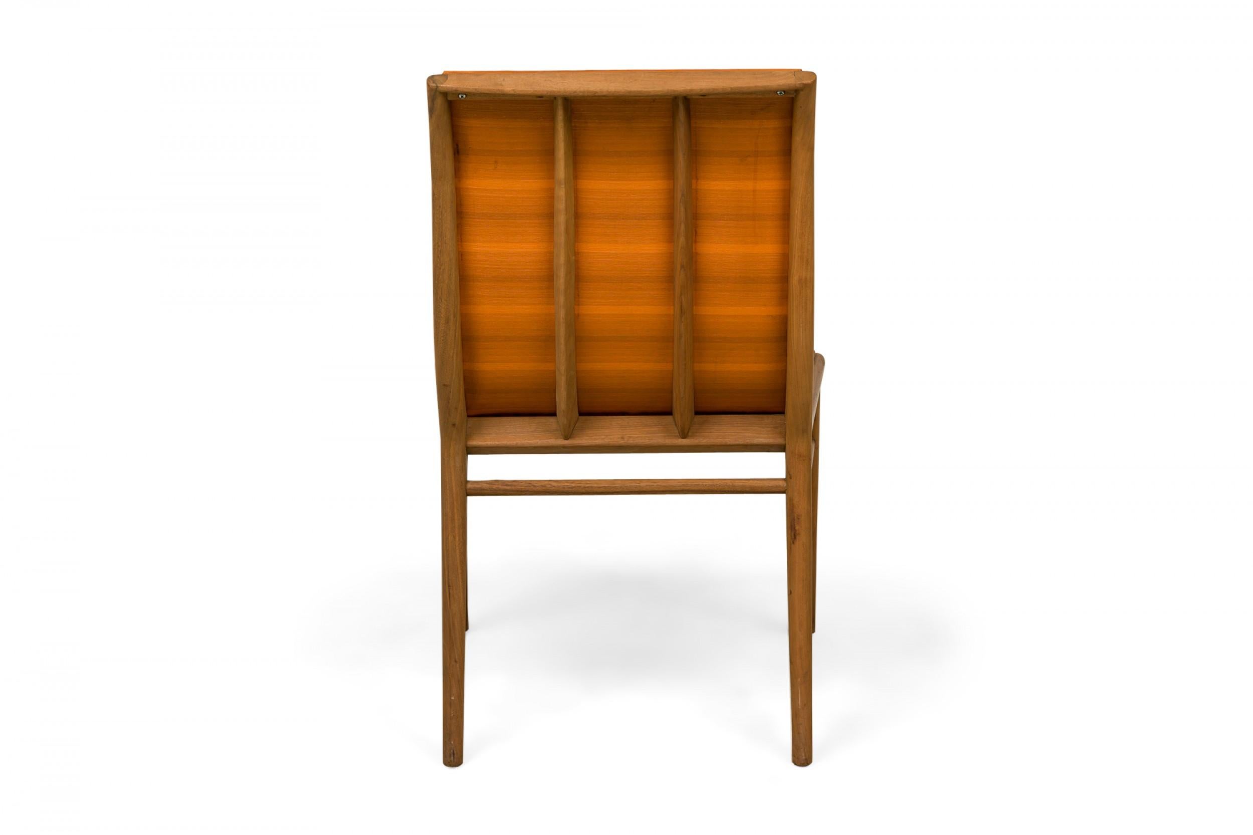 T.H. Robsjohn-Gibbings for Widdicomb Striped Orange Upholstered Walnut Dining  In Good Condition For Sale In New York, NY