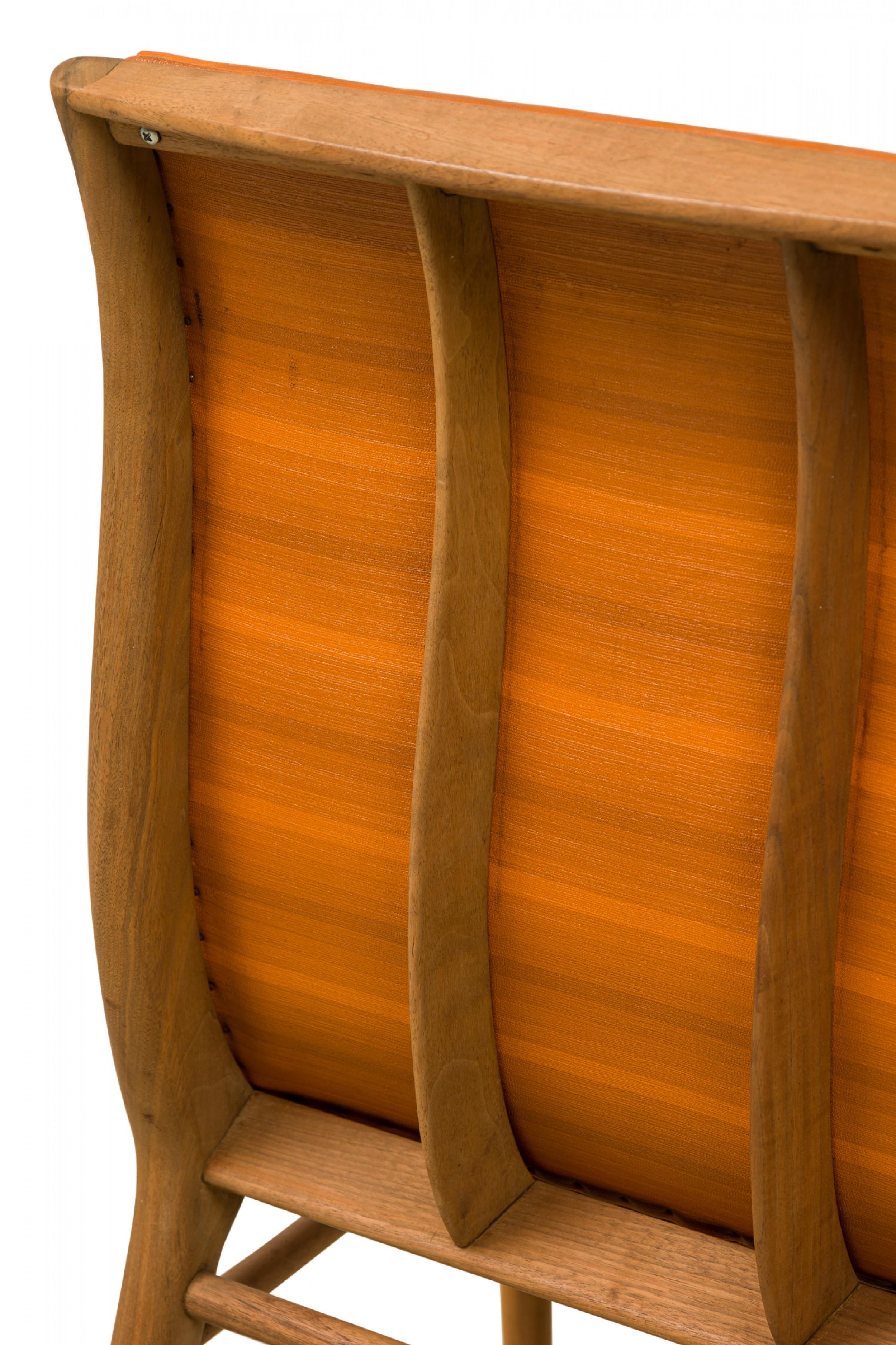 20th Century T.H. Robsjohn-Gibbings for Widdicomb Striped Orange Upholstered Walnut Dining  For Sale