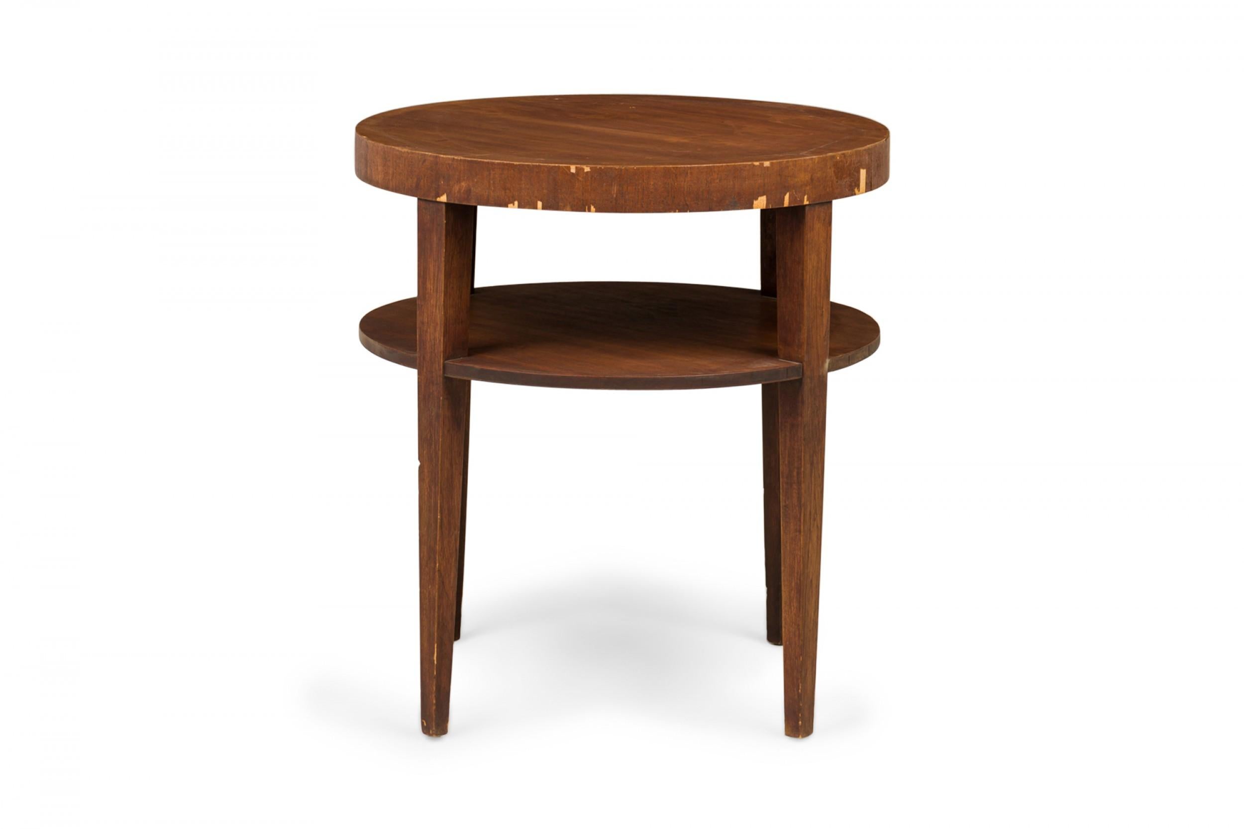 T.H. Robsjohn-Gibbings for Widdicomb Two-Tier Walnut Veneer Circular End  In Good Condition For Sale In New York, NY