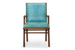 T.H. Robsjohn-Gibbings for Widdicomb Walnut and Blue Vinyl Dining Armchair