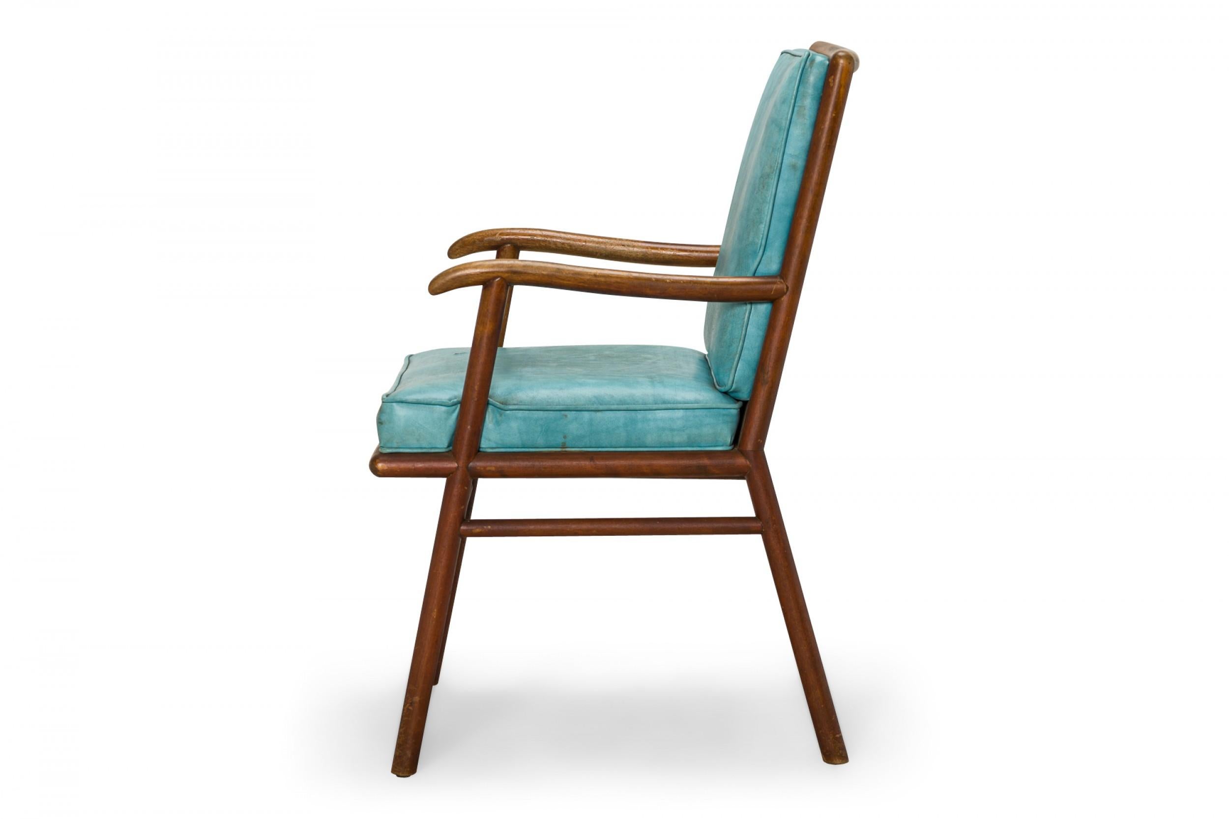 Mid-Century Modern T.H. Robsjohn-Gibbings for Widdicomb Walnut and Blue Vinyl Dining Armchair For Sale