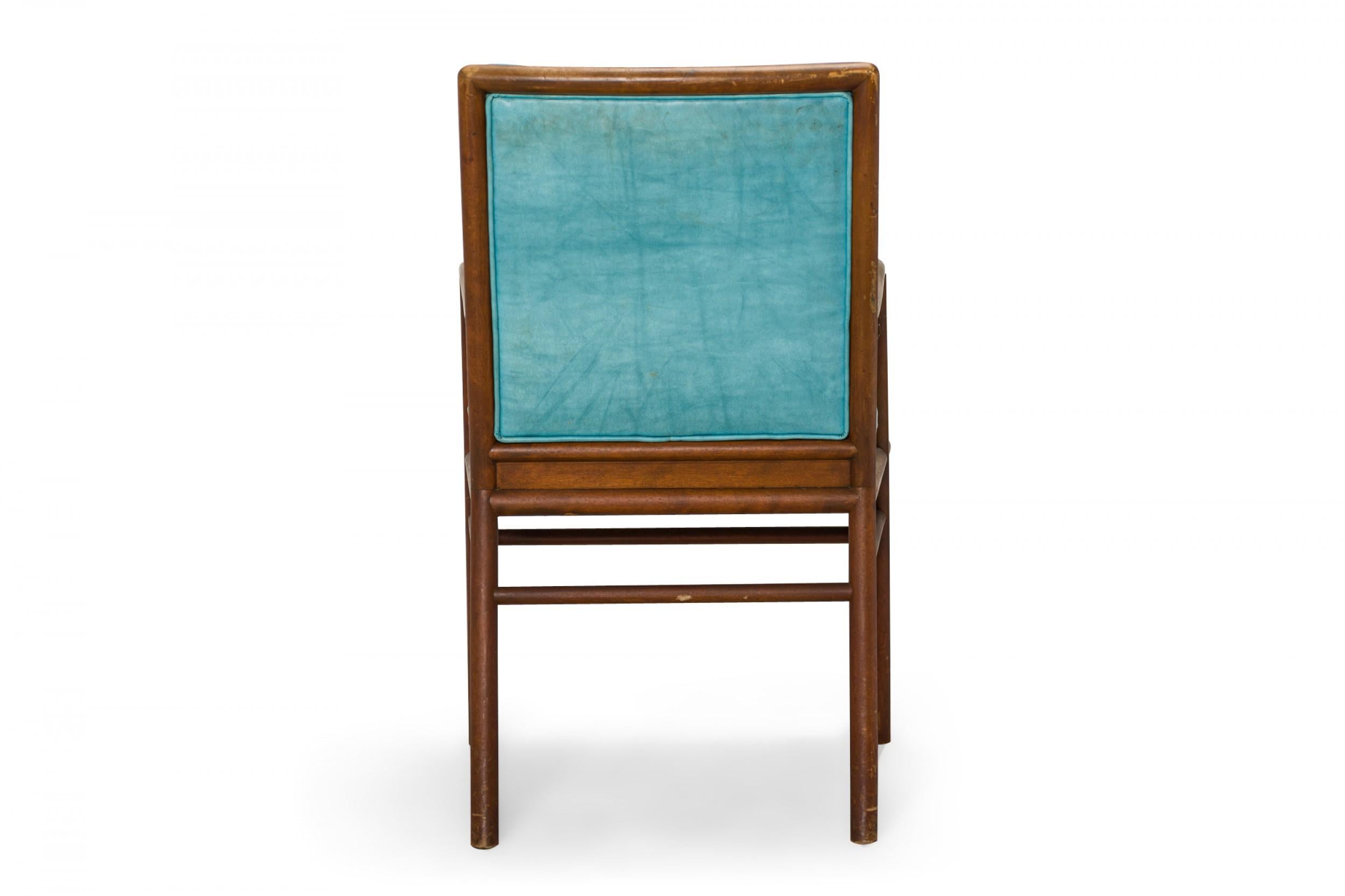 T.H. Robsjohn-Gibbings for Widdicomb Walnut and Blue Vinyl Dining Armchair In Good Condition For Sale In New York, NY