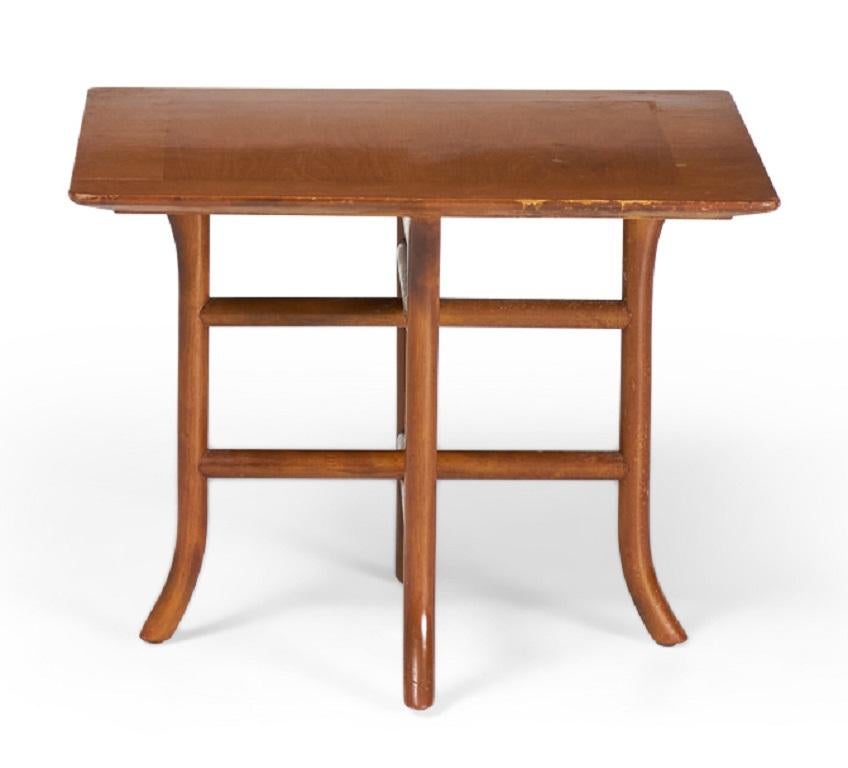 T.H. Robsjohn-Gibbings for Widdicomb Walnut Crossed Trestle Occasional Table In Good Condition For Sale In Queens, NY
