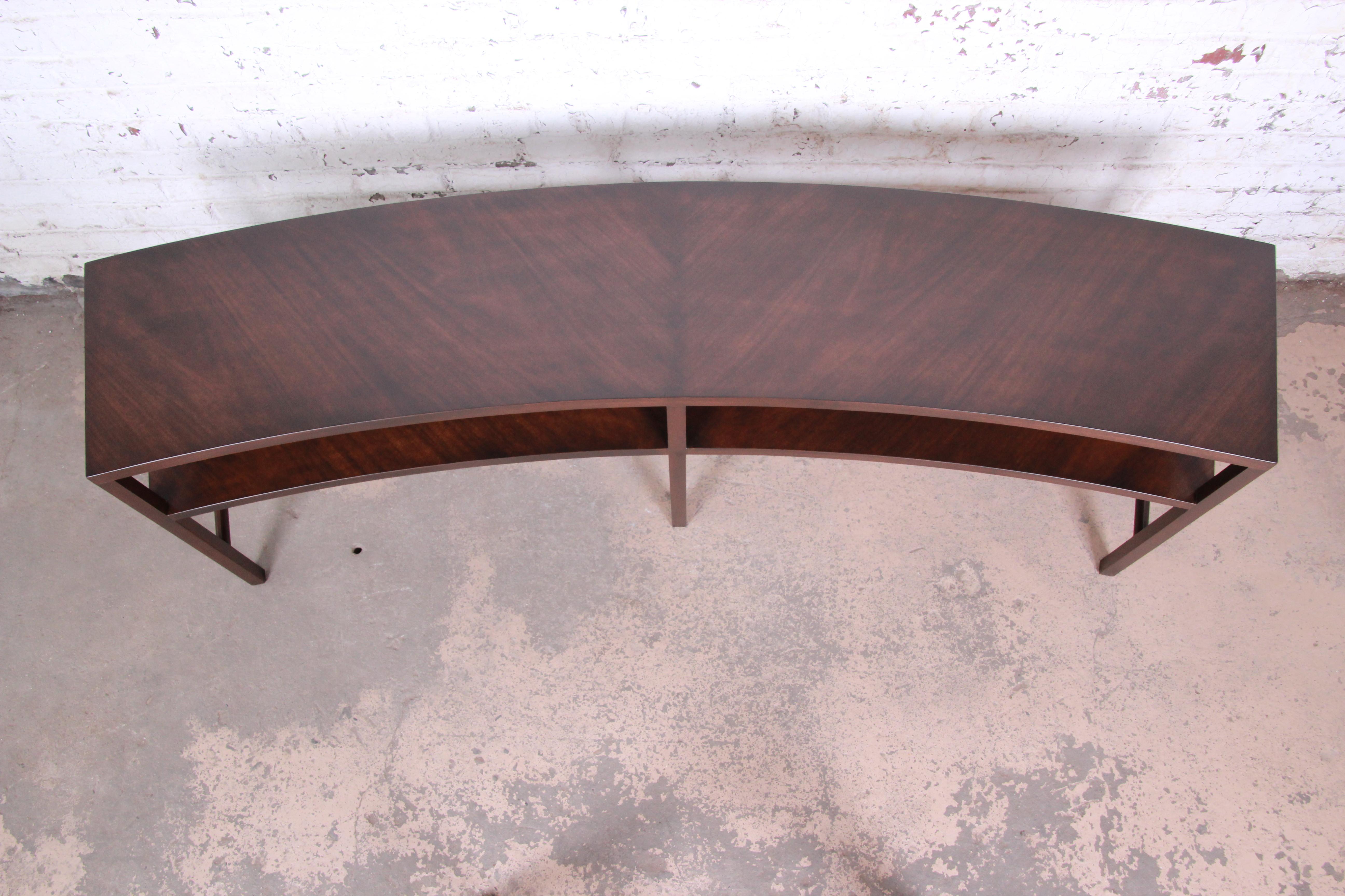 T.H. Robsjohn-Gibbings for Widdicomb Walnut Curved Console Table, Refinished In Good Condition In South Bend, IN