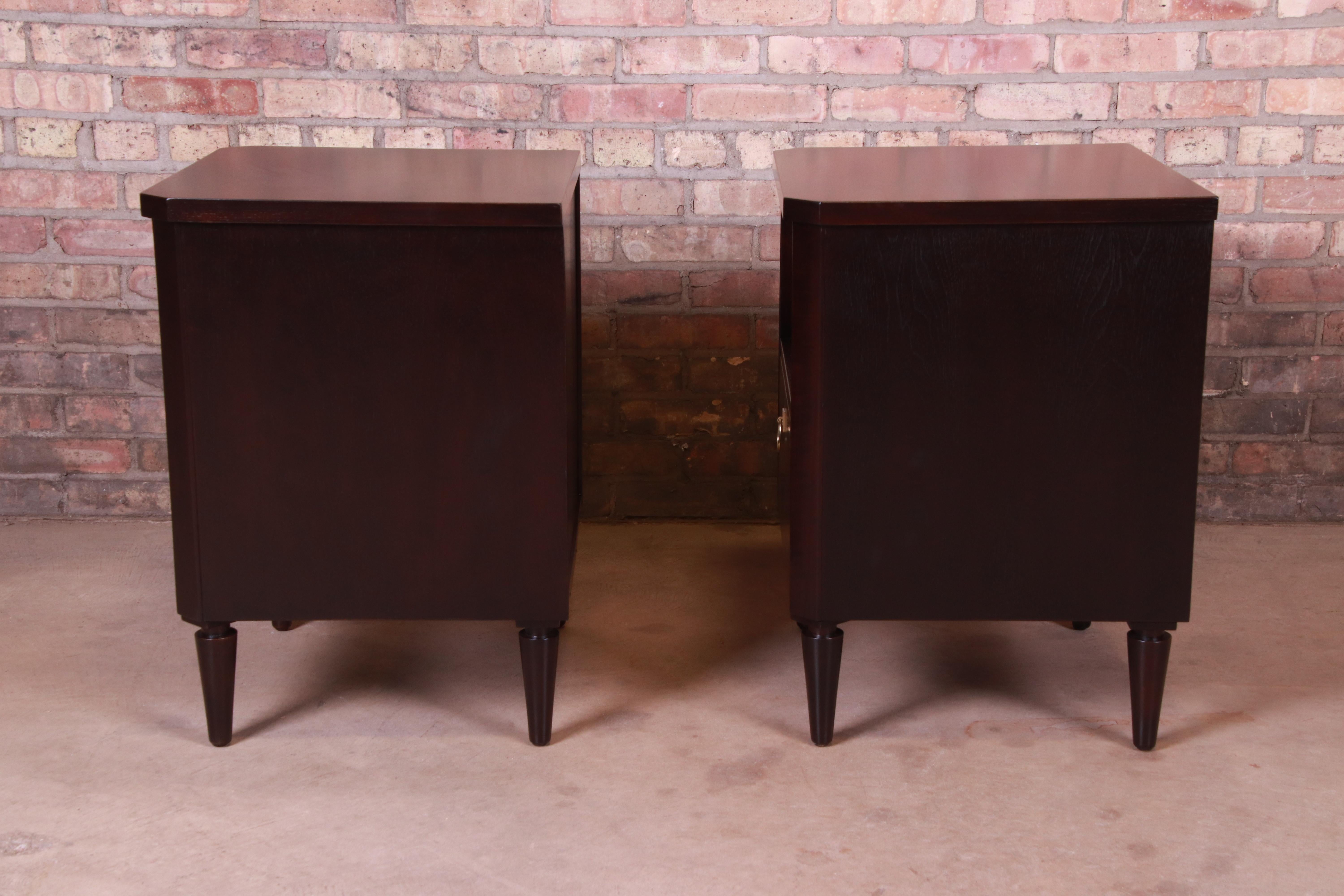 T.H. Robsjohn-Gibbings for Widdicomb Walnut Nightstands, Newly Refinished For Sale 3