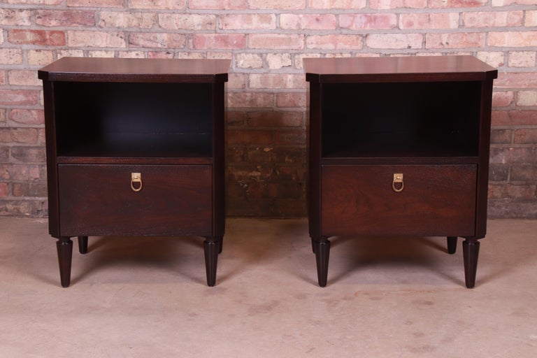 American T.H. Robsjohn-Gibbings for Widdicomb Walnut Nightstands, Newly Refinished For Sale