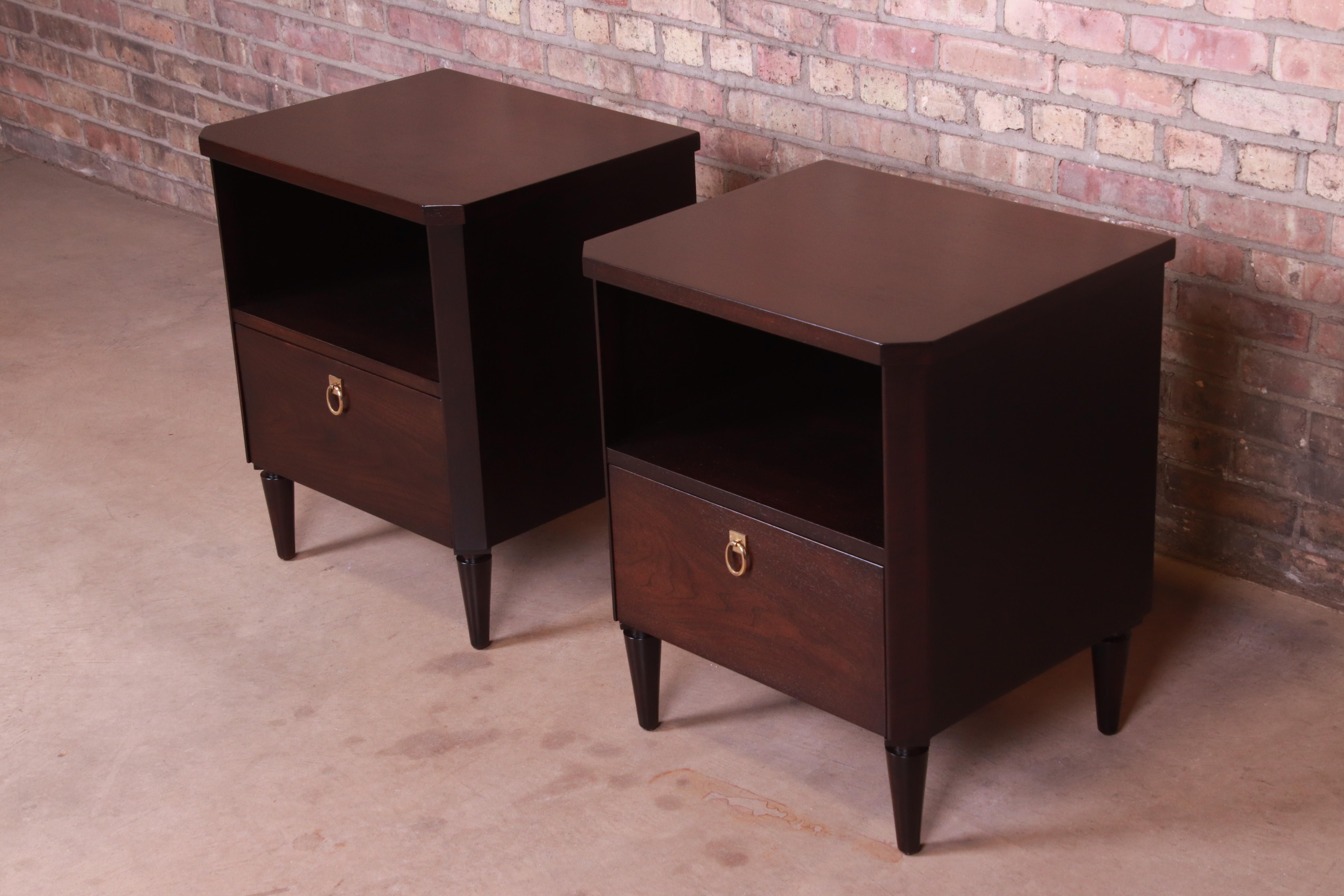 T.H. Robsjohn-Gibbings for Widdicomb Walnut Nightstands, Newly Refinished In Good Condition For Sale In South Bend, IN