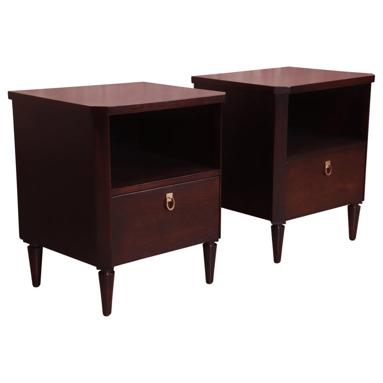T.H. Robsjohn-Gibbings for Widdicomb Walnut Nightstands, Newly Refinished For Sale