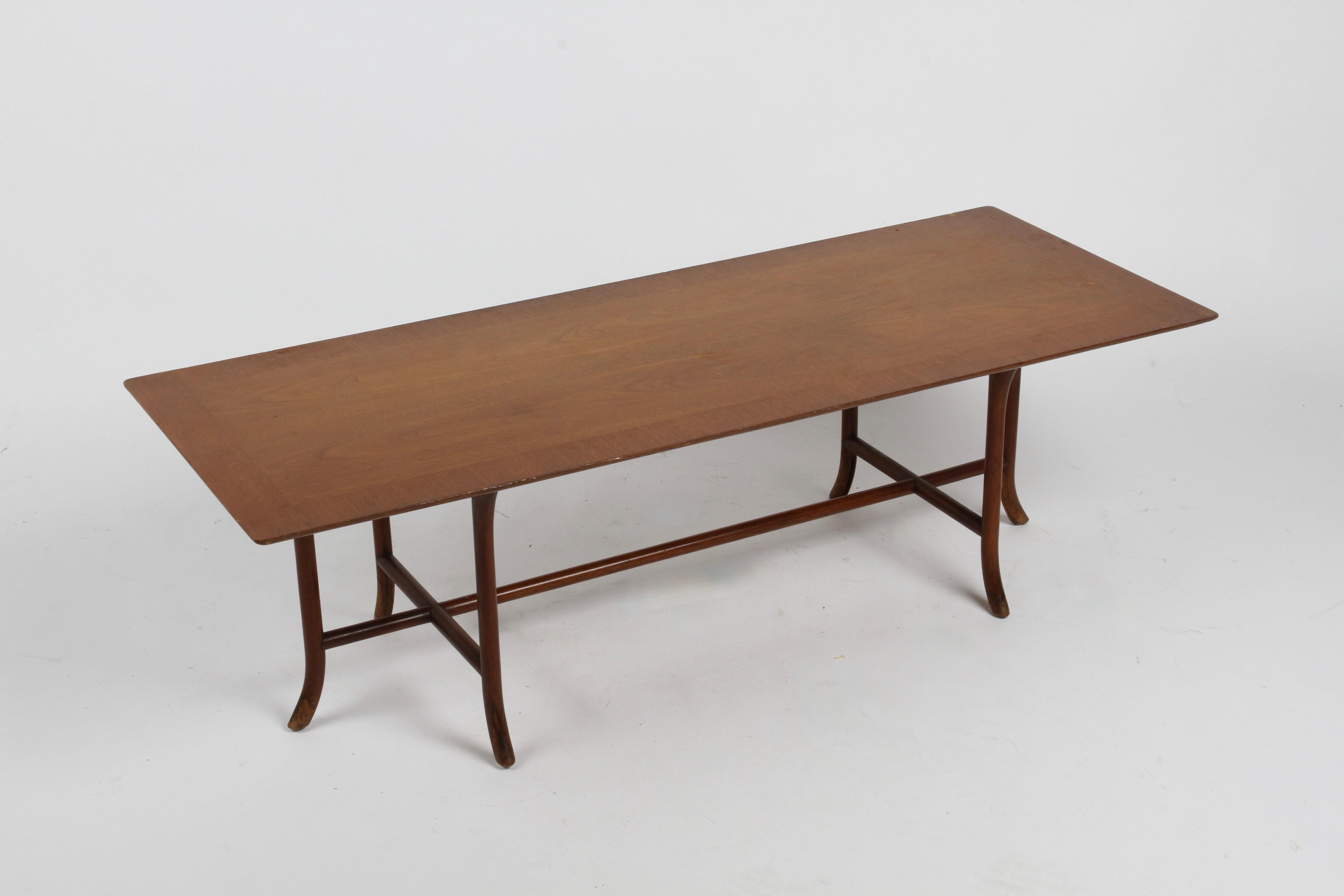 Mid-Century Modern T.H. Robsjohn-Gibbings for Widdicomb Walnut Rectangular Sabre Leg Coffee Table 
