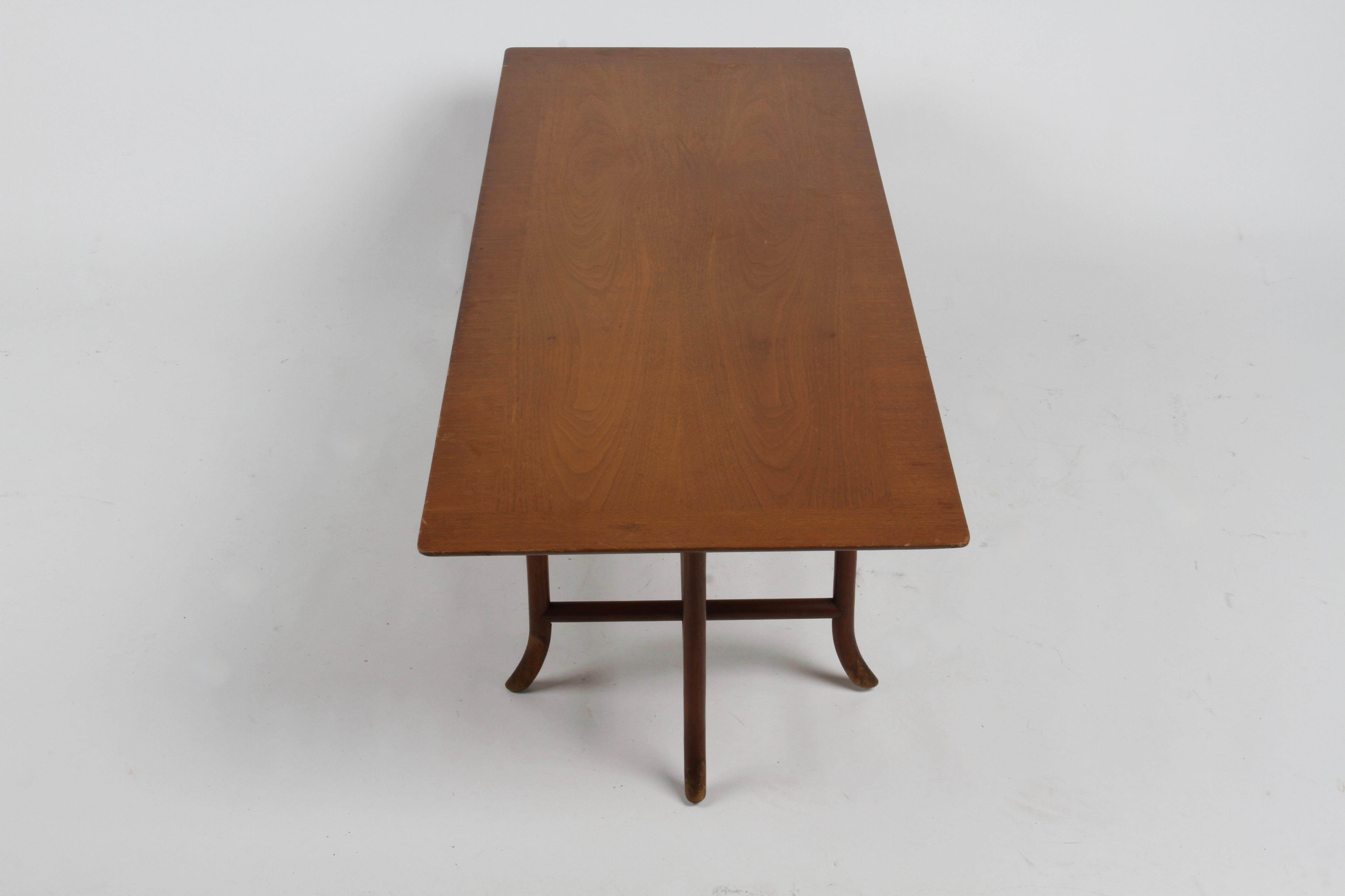 Mid-20th Century T.H. Robsjohn-Gibbings for Widdicomb Walnut Rectangular Sabre Leg Coffee Table 