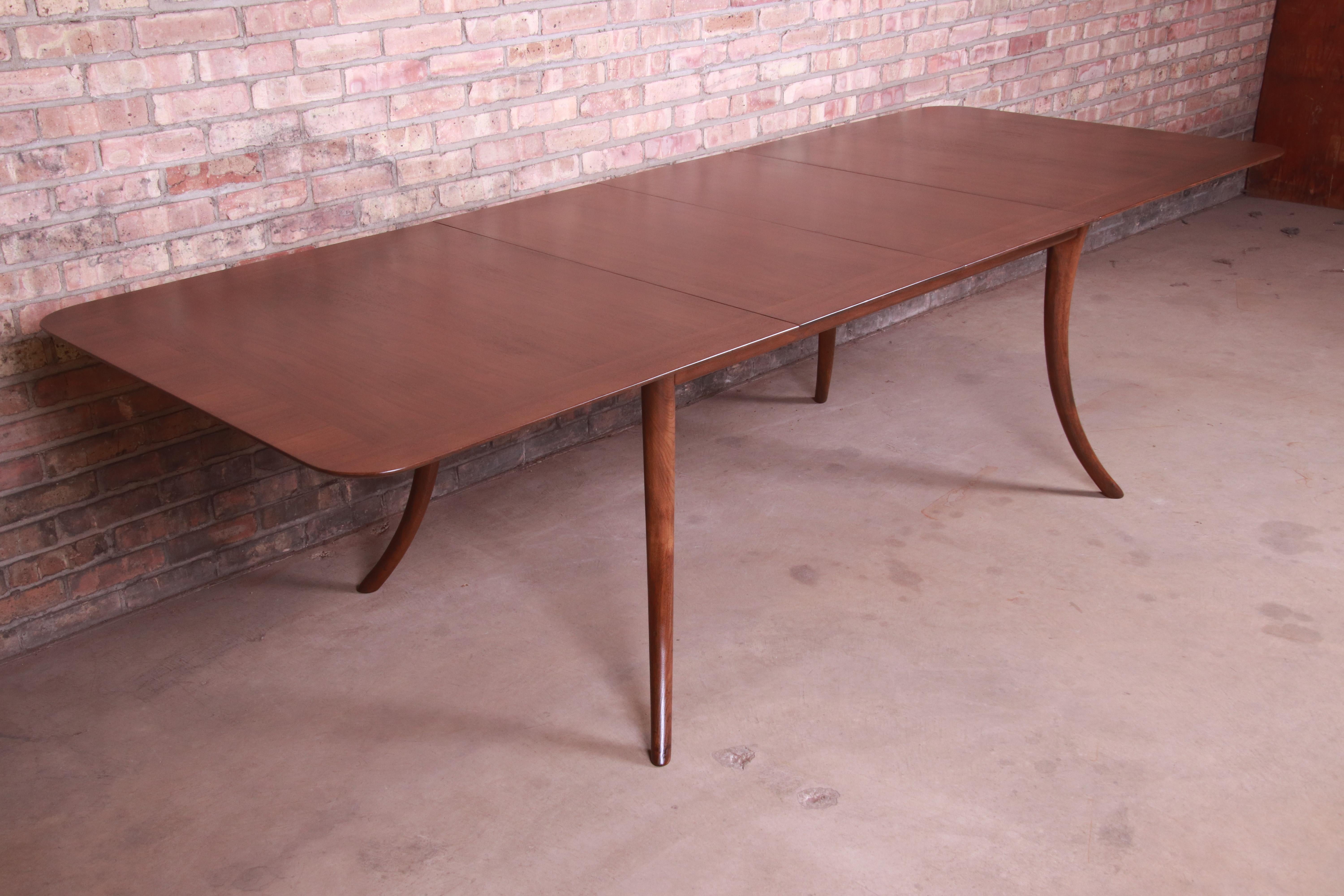 T.H. Robsjohn-Gibbings for Widdicomb Walnut Saber Leg Dining Table, Refinished In Good Condition In South Bend, IN