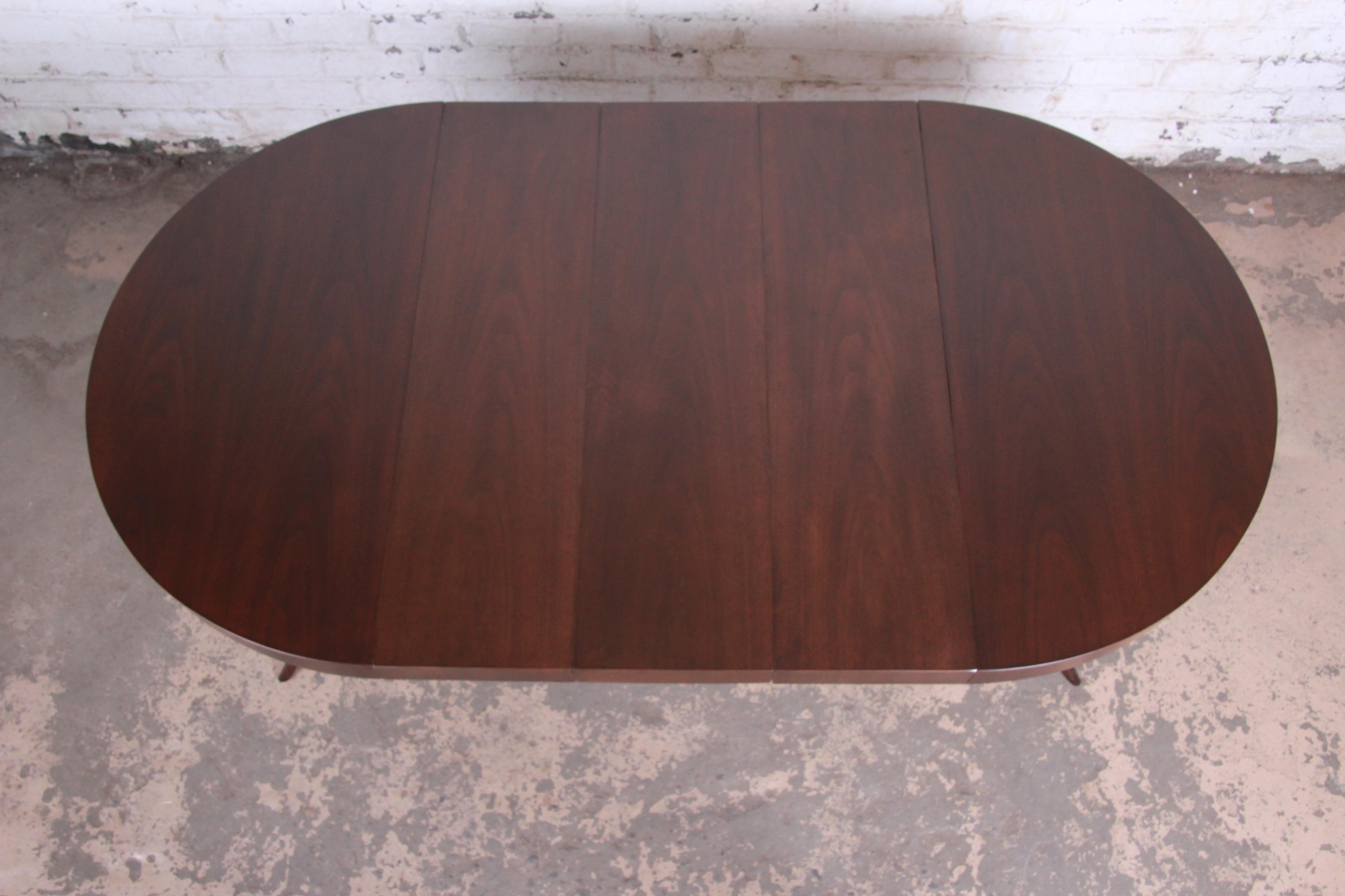 American T.H. Robsjohn-Gibbings for Widdicomb Walnut Saber Leg Dining Table, Restored