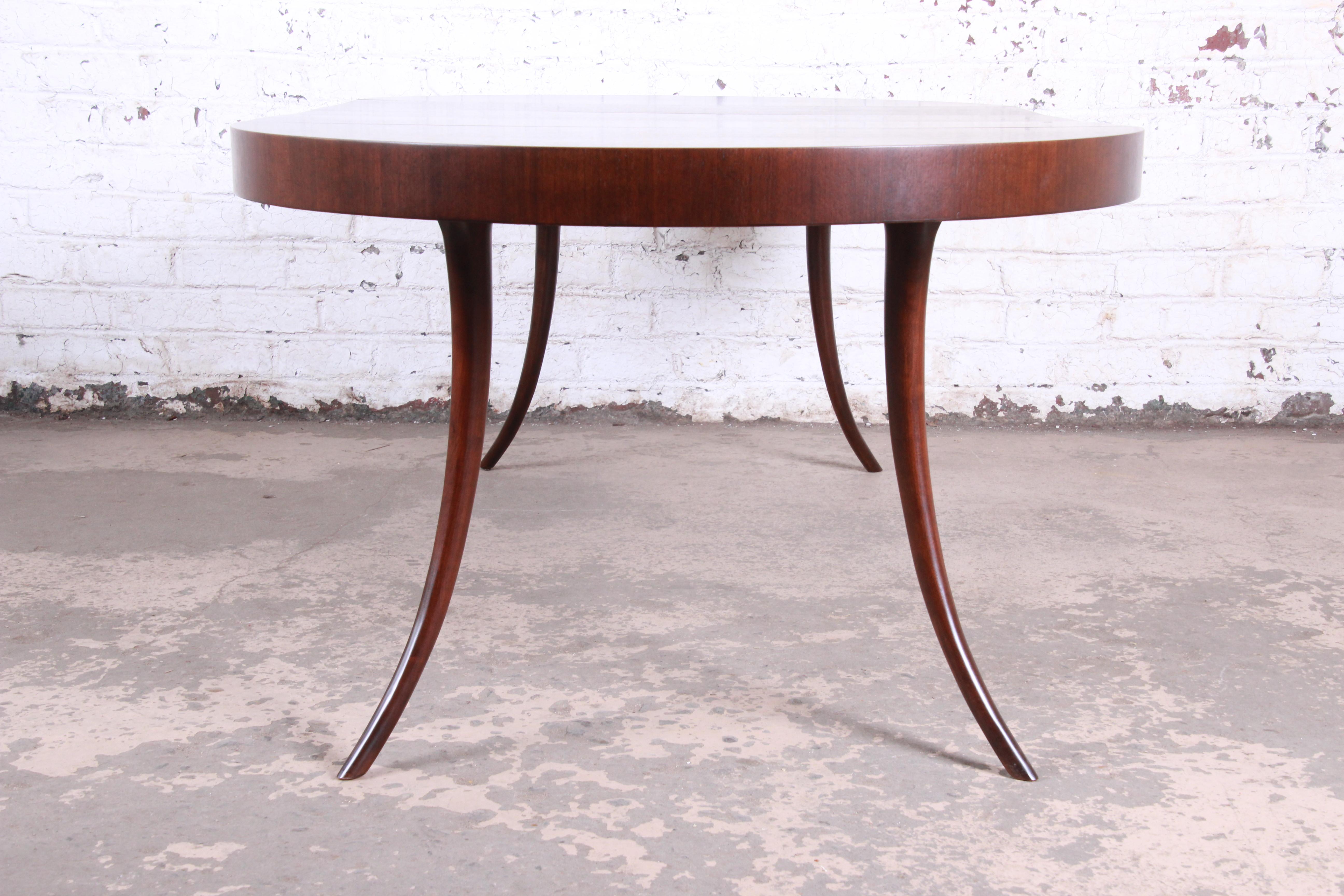 T.H. Robsjohn-Gibbings for Widdicomb Walnut Saber Leg Dining Table, Restored In Good Condition In South Bend, IN