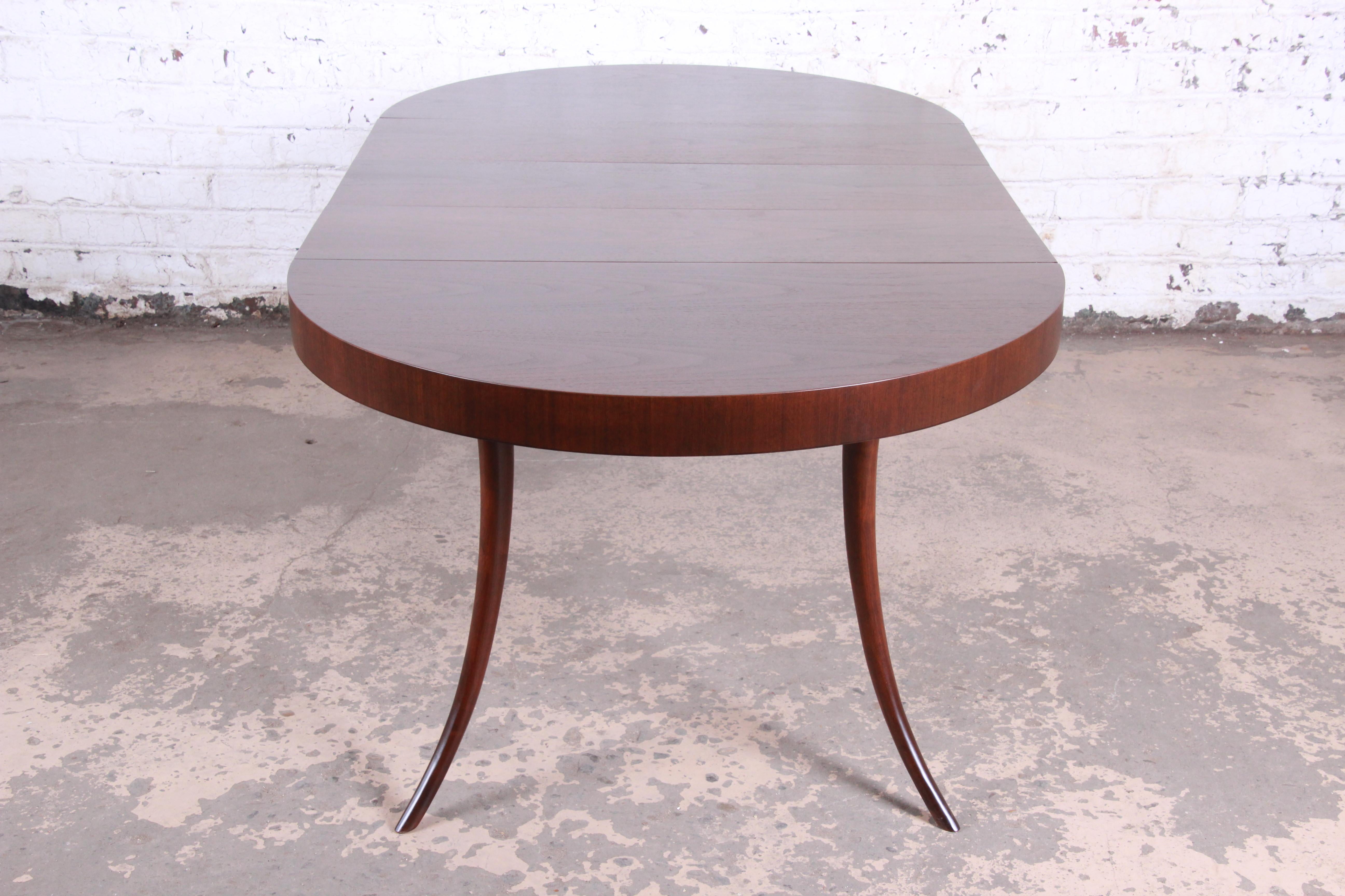 Mid-20th Century T.H. Robsjohn-Gibbings for Widdicomb Walnut Saber Leg Dining Table, Restored