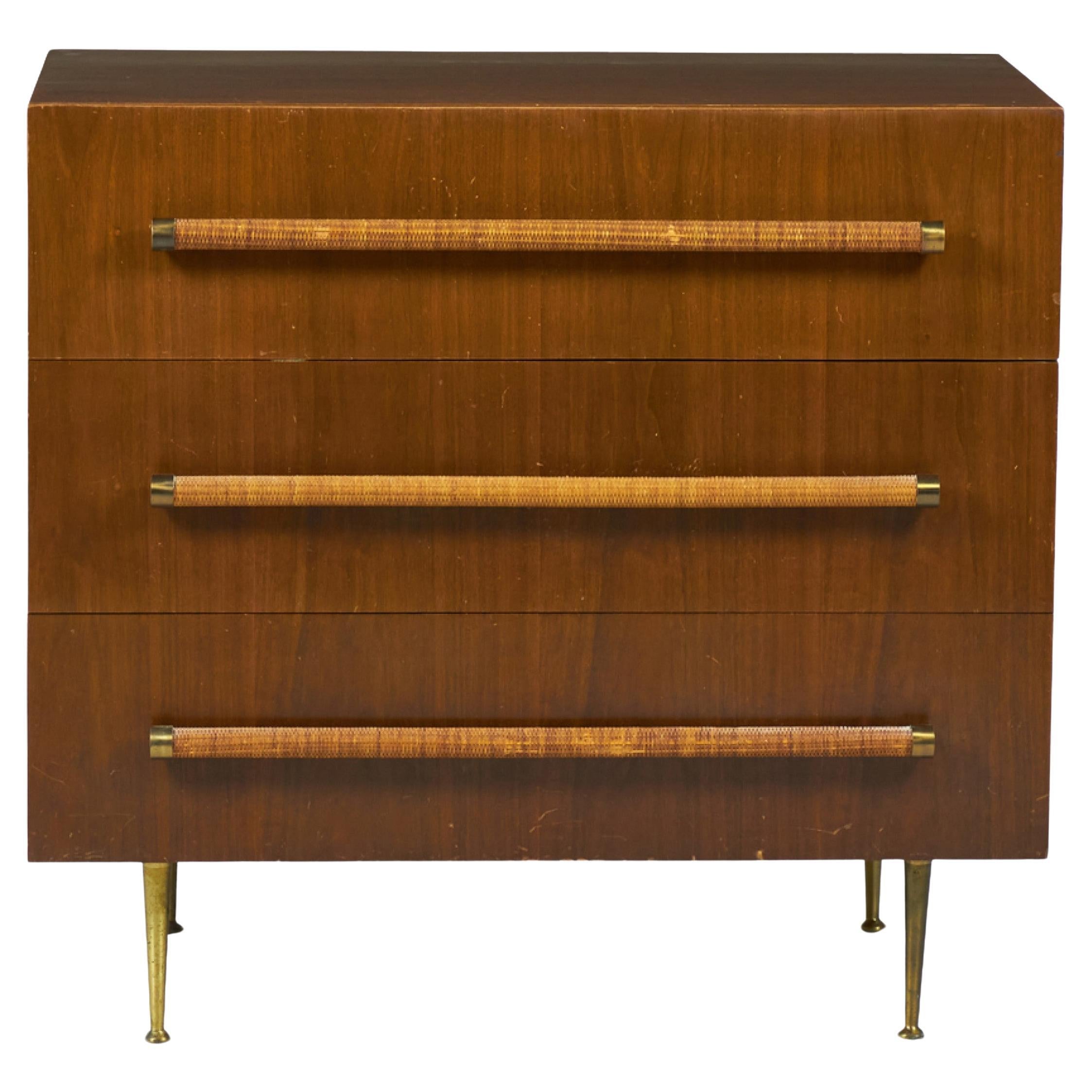 T.H. Robsjohn-Gibbings for Widdicomb Walnut Three Drawer Chest of Drawers