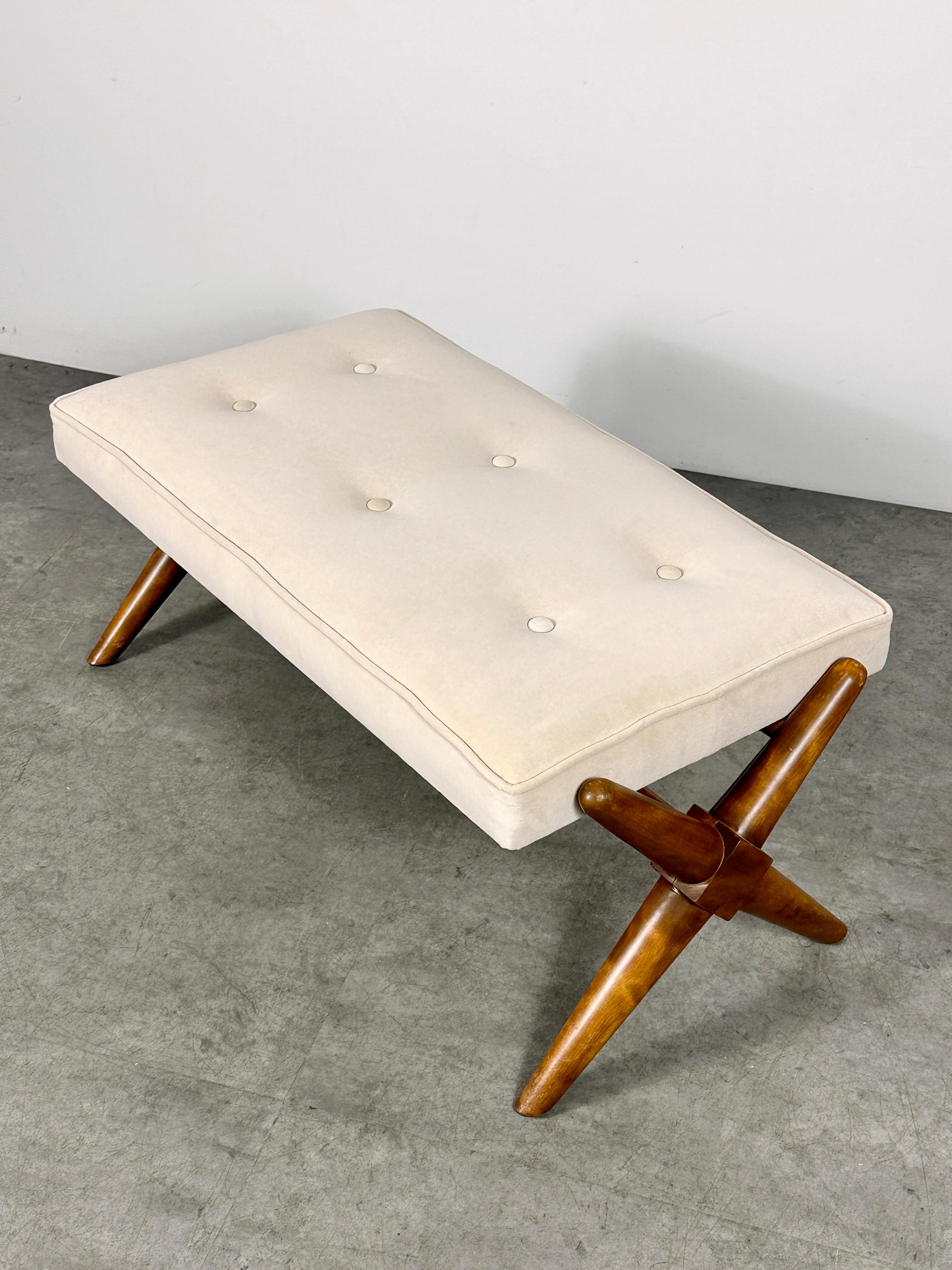 Mid-Century Modern TH Robsjohn Gibbings for Widdicomb X Base Upholstered Bench circa 1950s