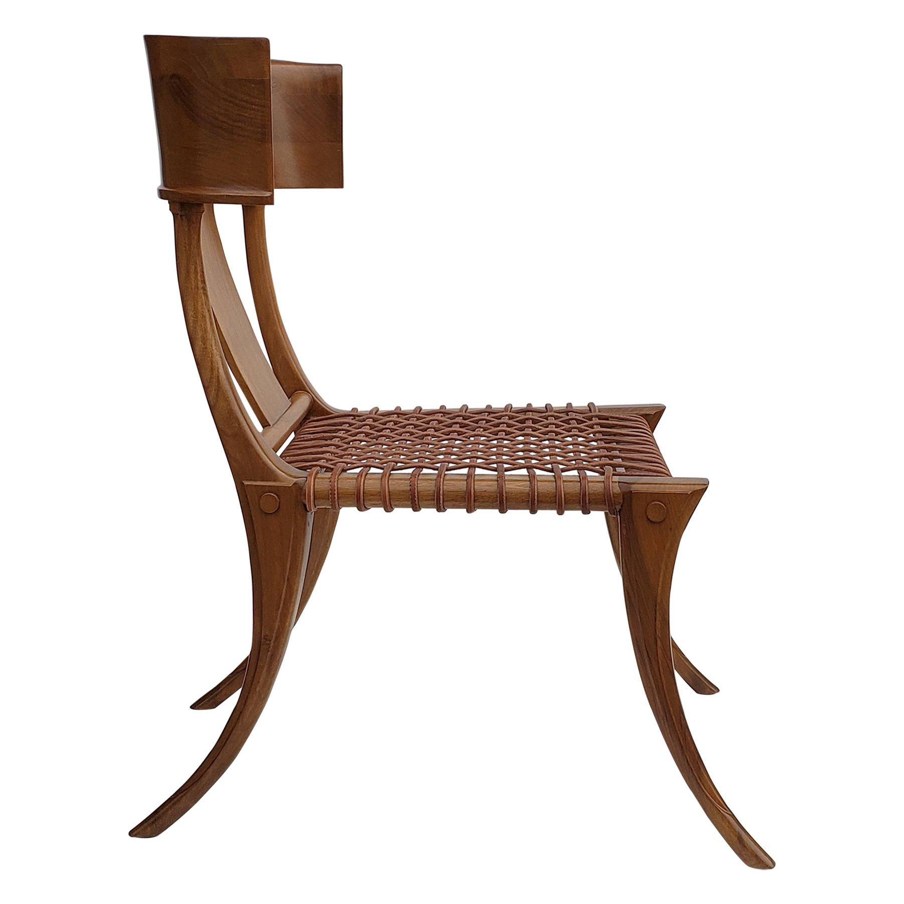 T.H. Robsjohn-Gibbings Klismos Chair for Saridis of Athens in Walnut and Leather