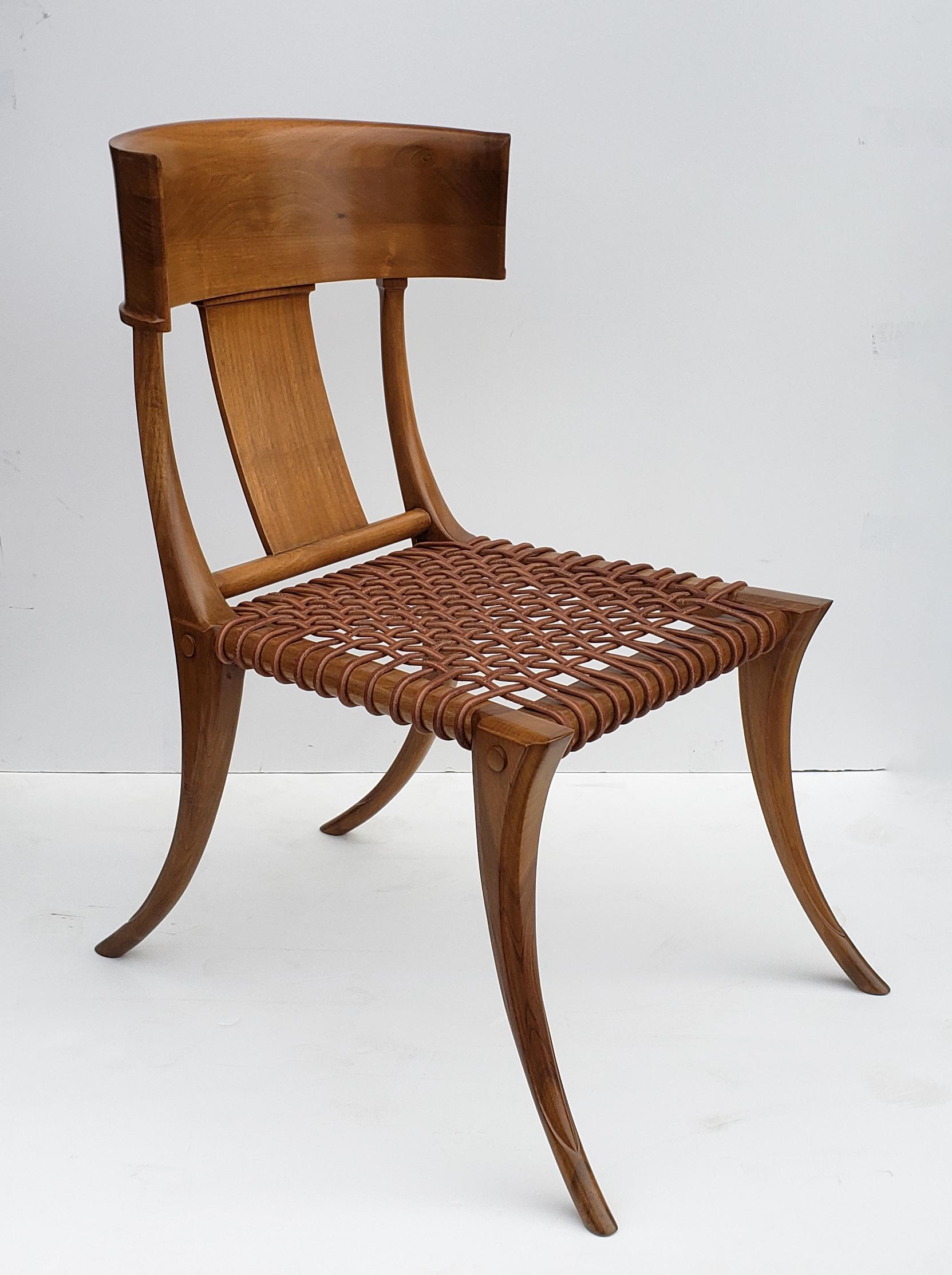 T.H. Robsjohn-Gibbings Klismos Chair for Saridis of Athens in Walnut and Leather 3