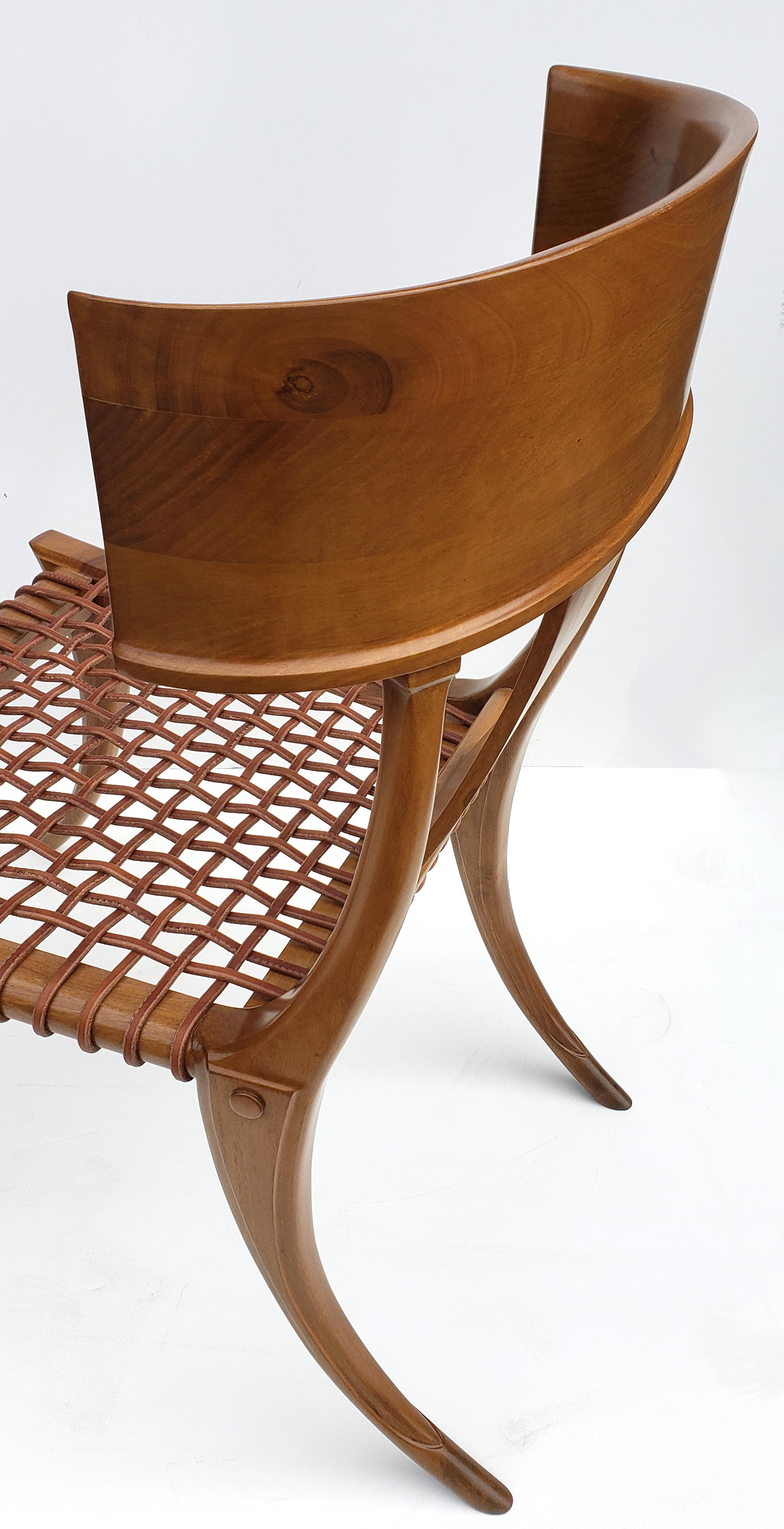 T.H. Robsjohn-Gibbings Klismos Chair for Saridis of Athens in Walnut and Leather In Good Condition In Dallas, TX