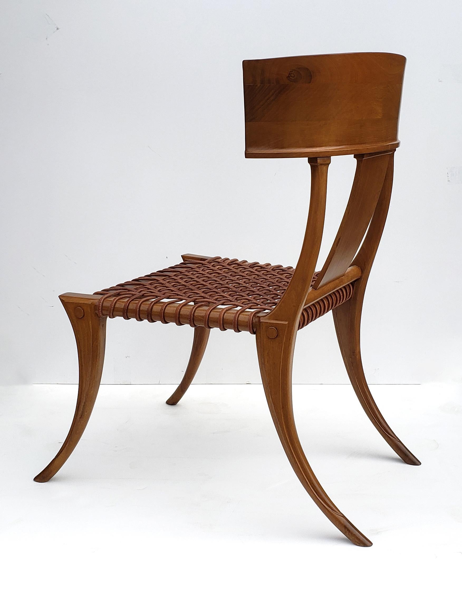 20th Century T.H. Robsjohn-Gibbings Klismos Chair for Saridis of Athens in Walnut and Leather