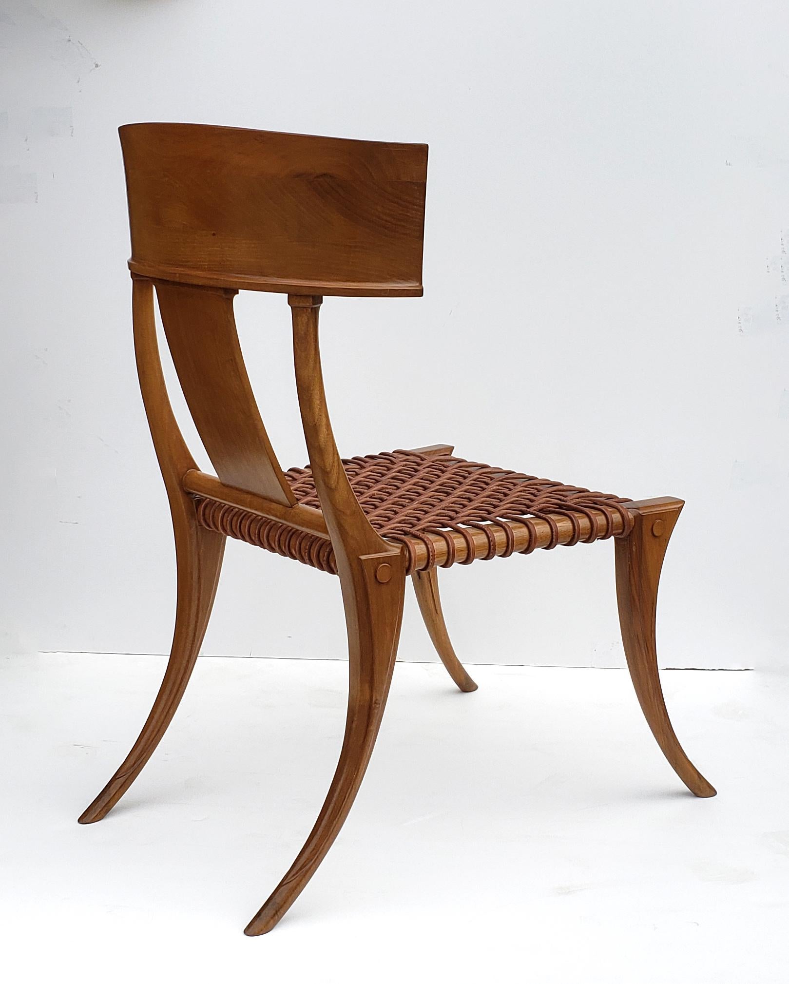 T.H. Robsjohn-Gibbings Klismos Chair for Saridis of Athens in Walnut and Leather 1