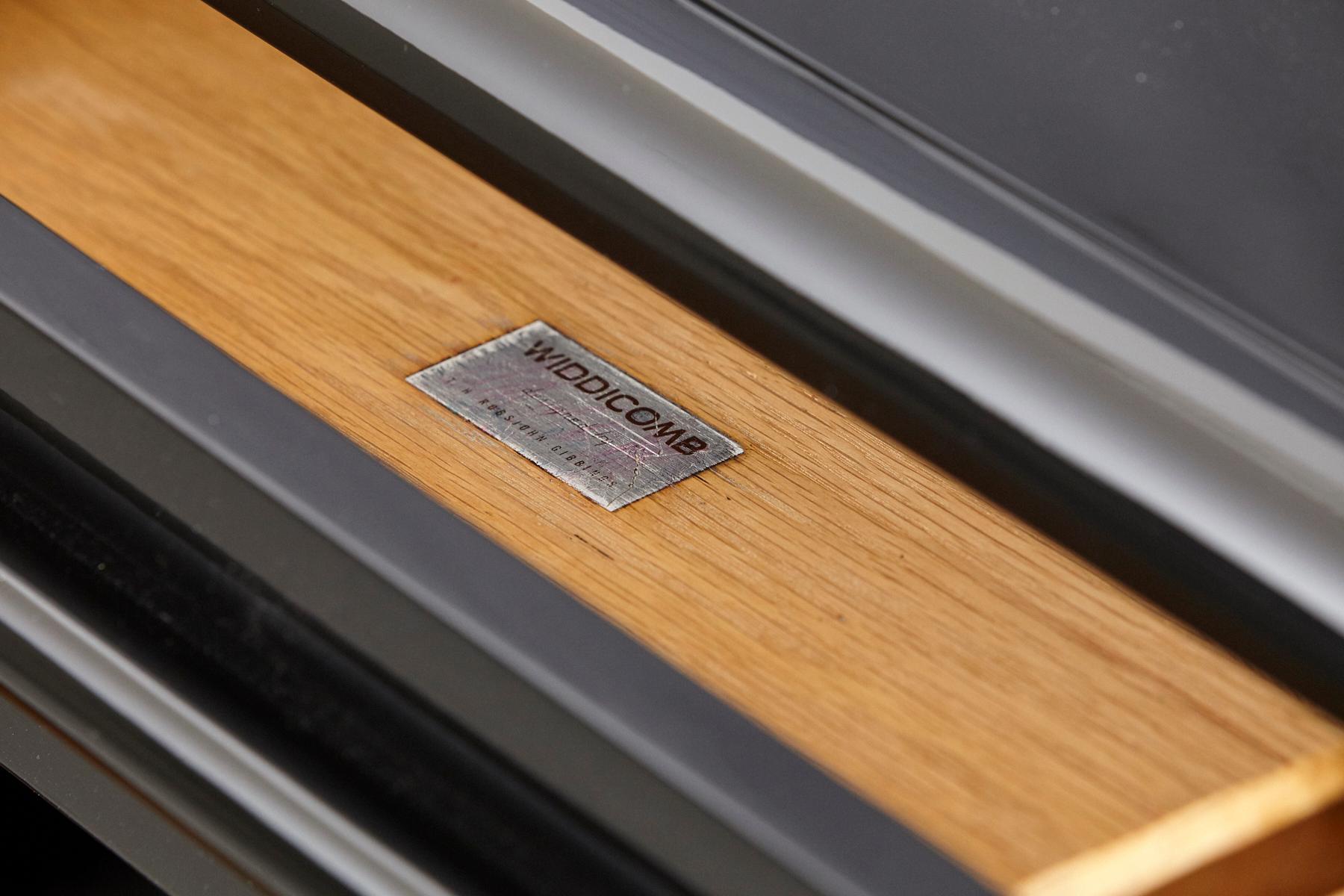 Birch T.H. Robsjohn-Gibbings Kneehole Desk in New Black Piano Lacquer Finish For Sale