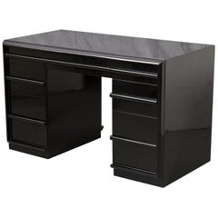 T.H. Robsjohn-Gibbings Kneehole Desk in New Black Piano Lacquer Finish