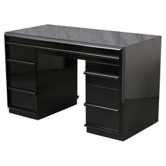 T.H. Bureau Robsjohn-Gibbings trou de genou en laque de piano noire neuve